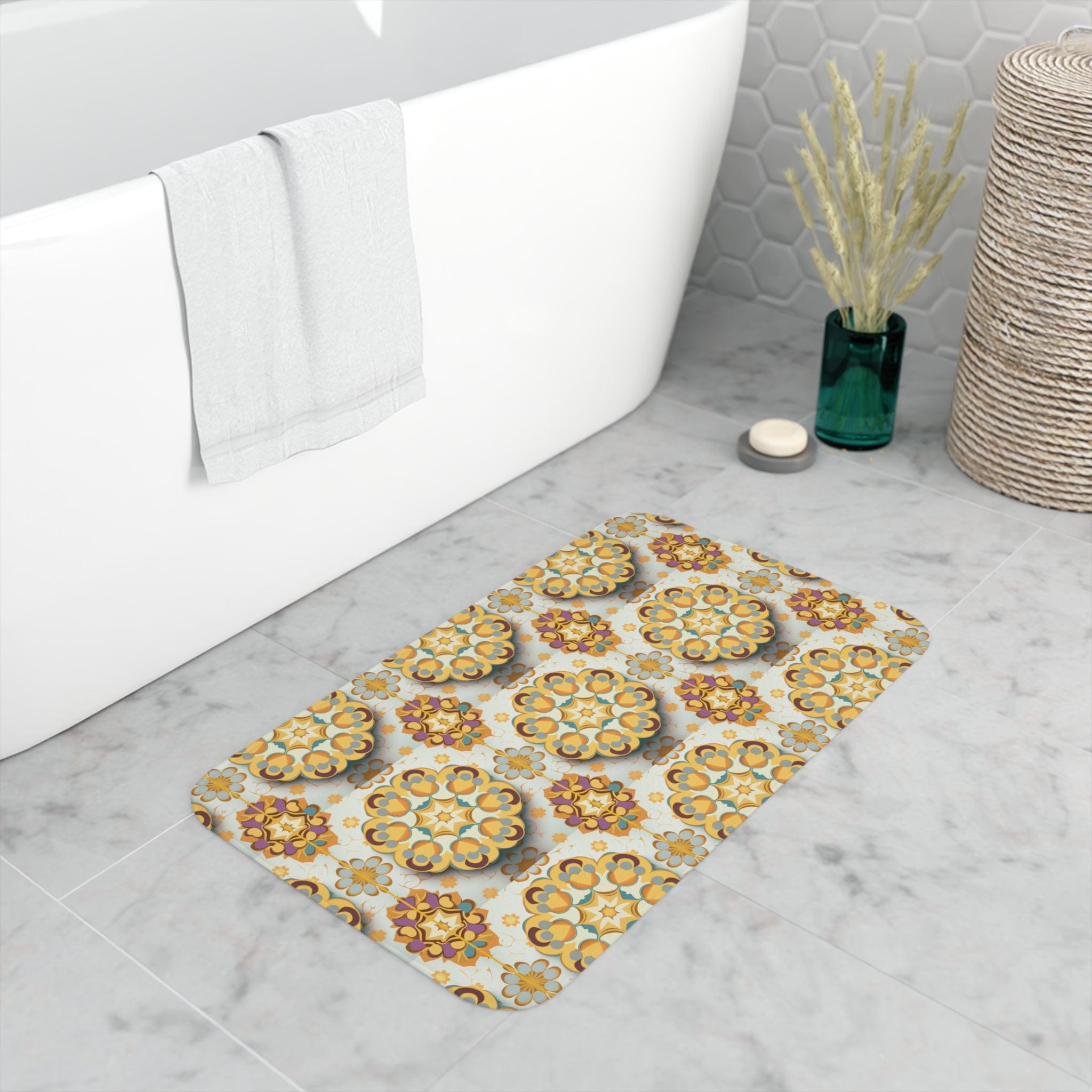 Printify Home Decor White / 30” x 18” Amarillo Medallion 3D  - Memory Foam Bath Mat