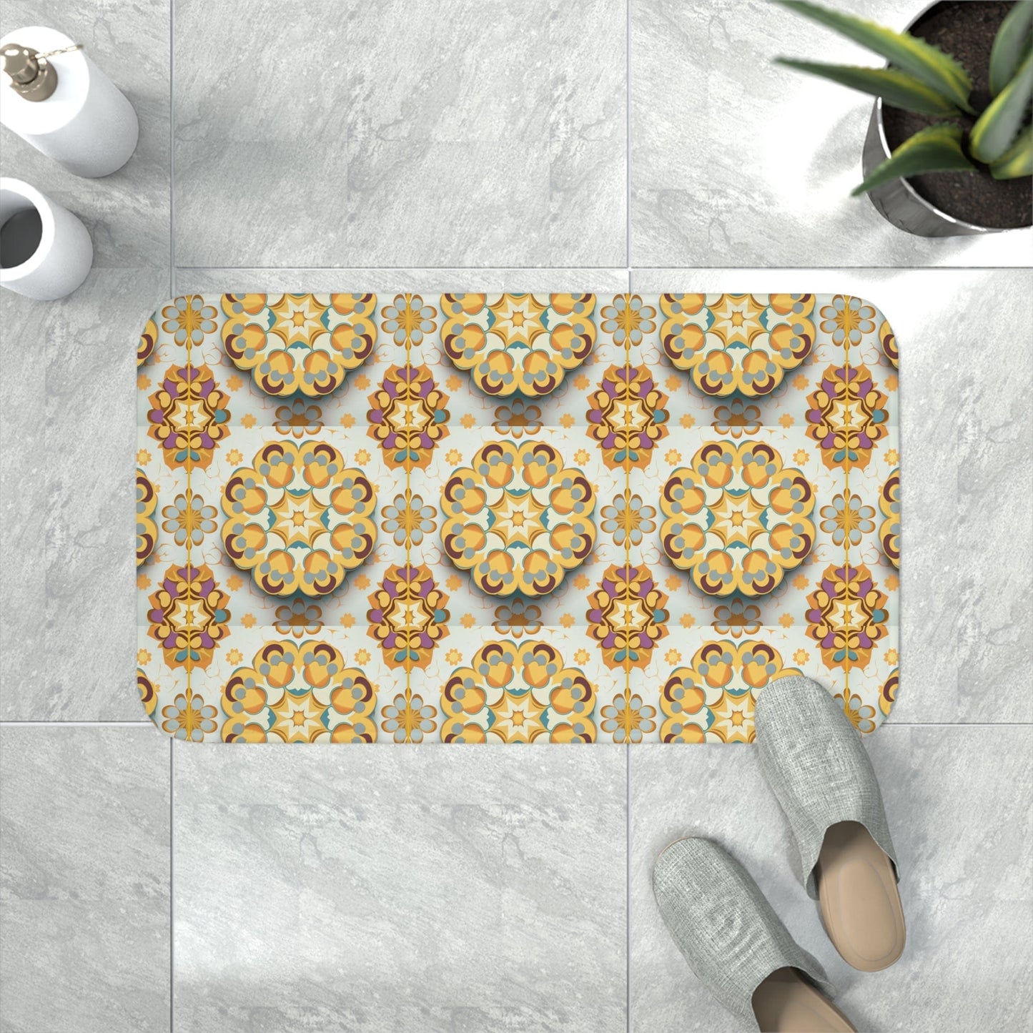 Printify Home Decor White / 30” x 18” Amarillo Medallion 3D  - Memory Foam Bath Mat