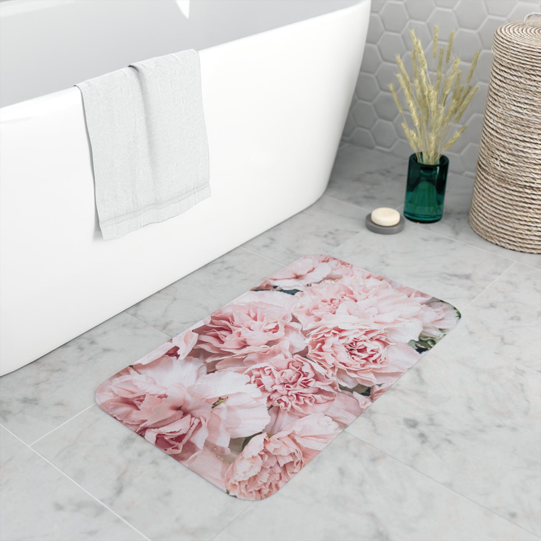 Printify Home Decor White / 30” x 18” Blush Bouquet - Memory Foam Bath Mat