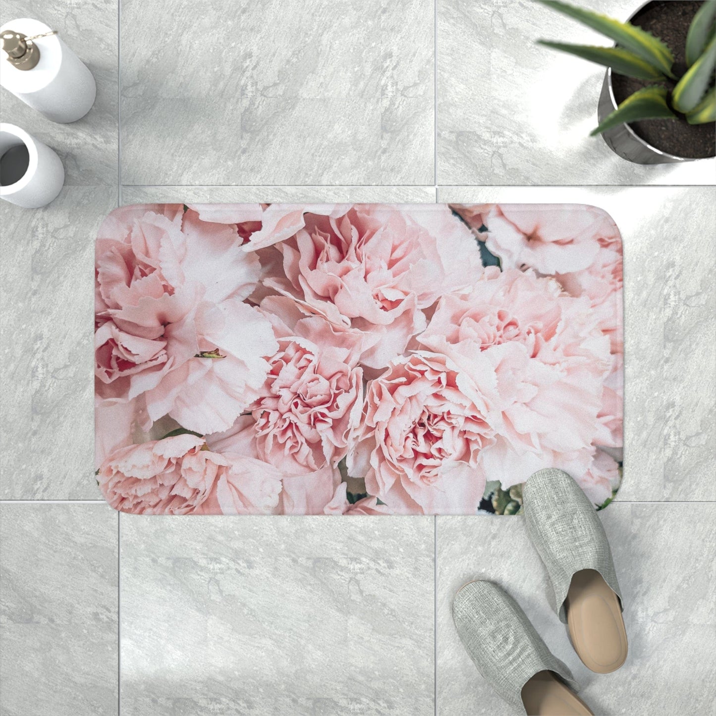 Printify Home Decor White / 30” x 18” Blush Bouquet - Memory Foam Bath Mat