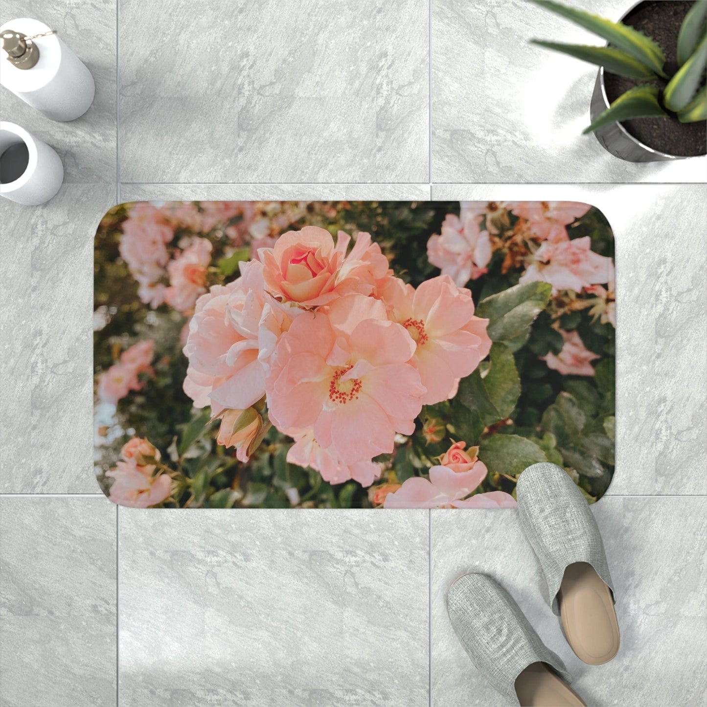 Printify Home Decor White / 30” x 18” Country Coral Roses - Memory Foam Bath Mat