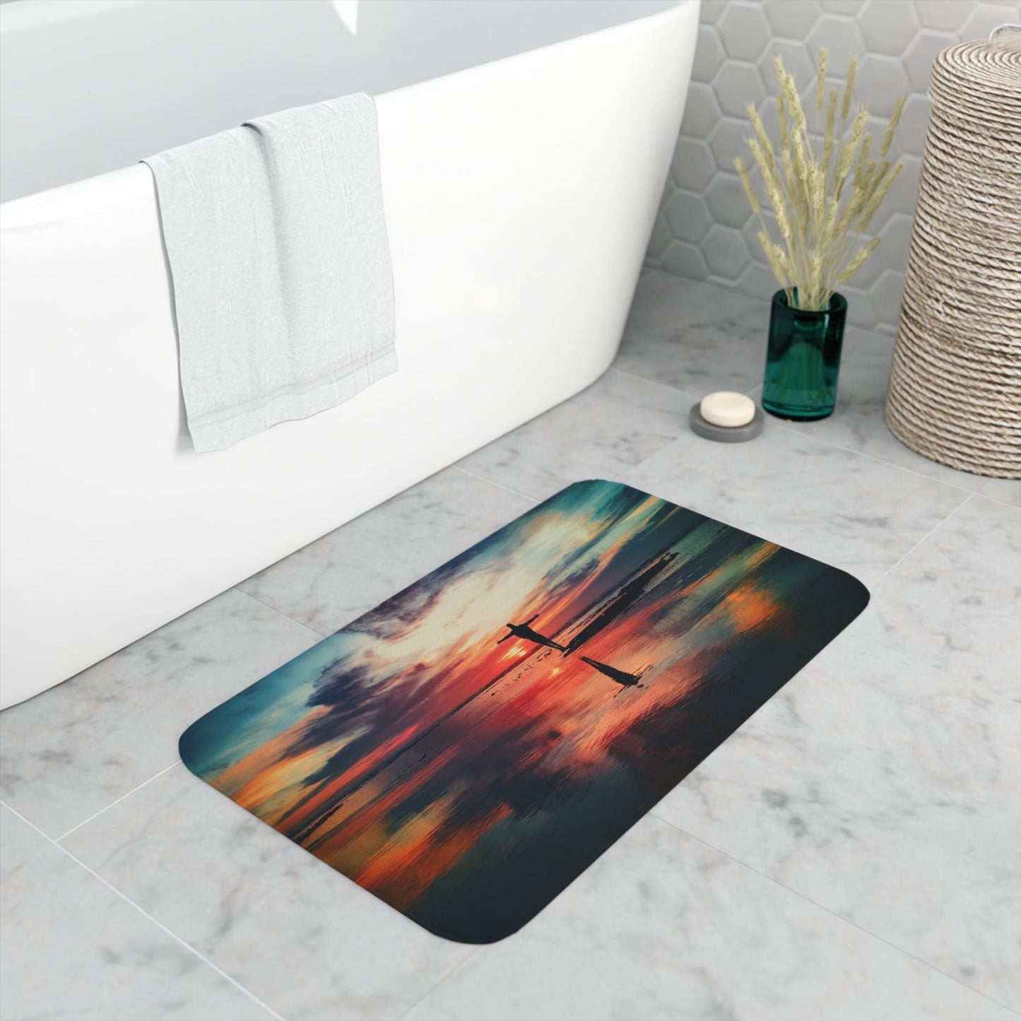 Printify Home Decor White / 30” x 18” Dreams of the Future - Memory Foam Bath Mat