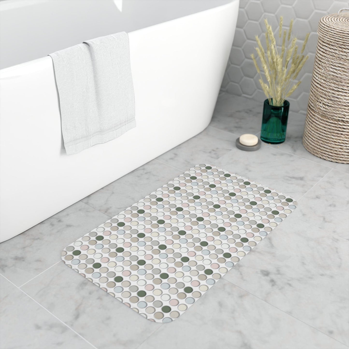 Printify Home Decor White / 30” x 18” Farmhouse Polka Dots - Memory Foam Bath Mat