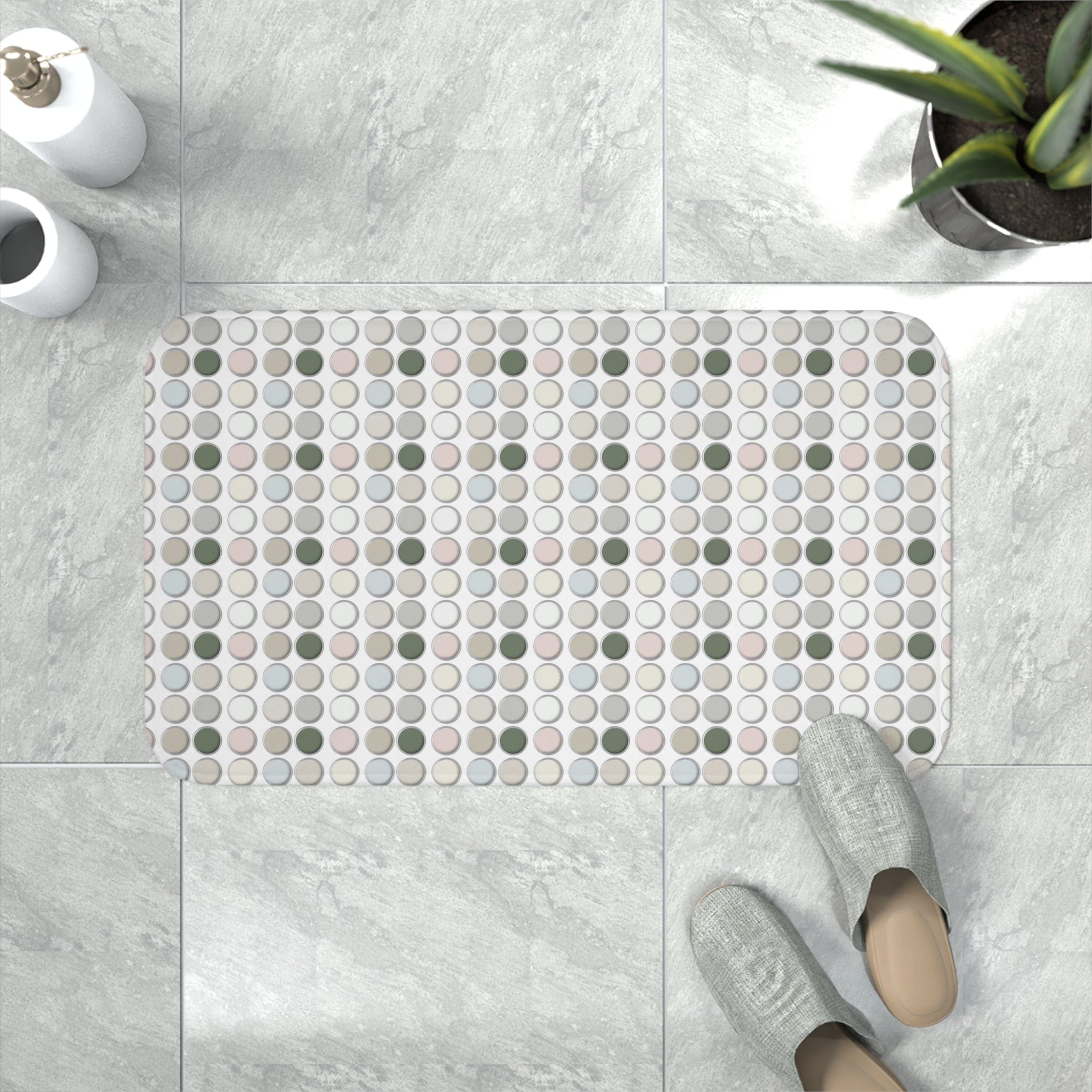 Printify Home Decor White / 30” x 18” Farmhouse Polka Dots - Memory Foam Bath Mat