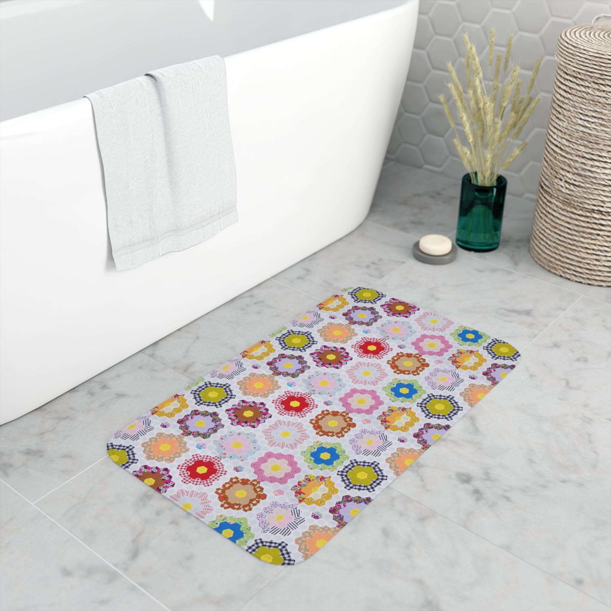 Printify Home Decor White / 30” x 18” Grandma's Flower Garden - Memory Foam Bath Mat