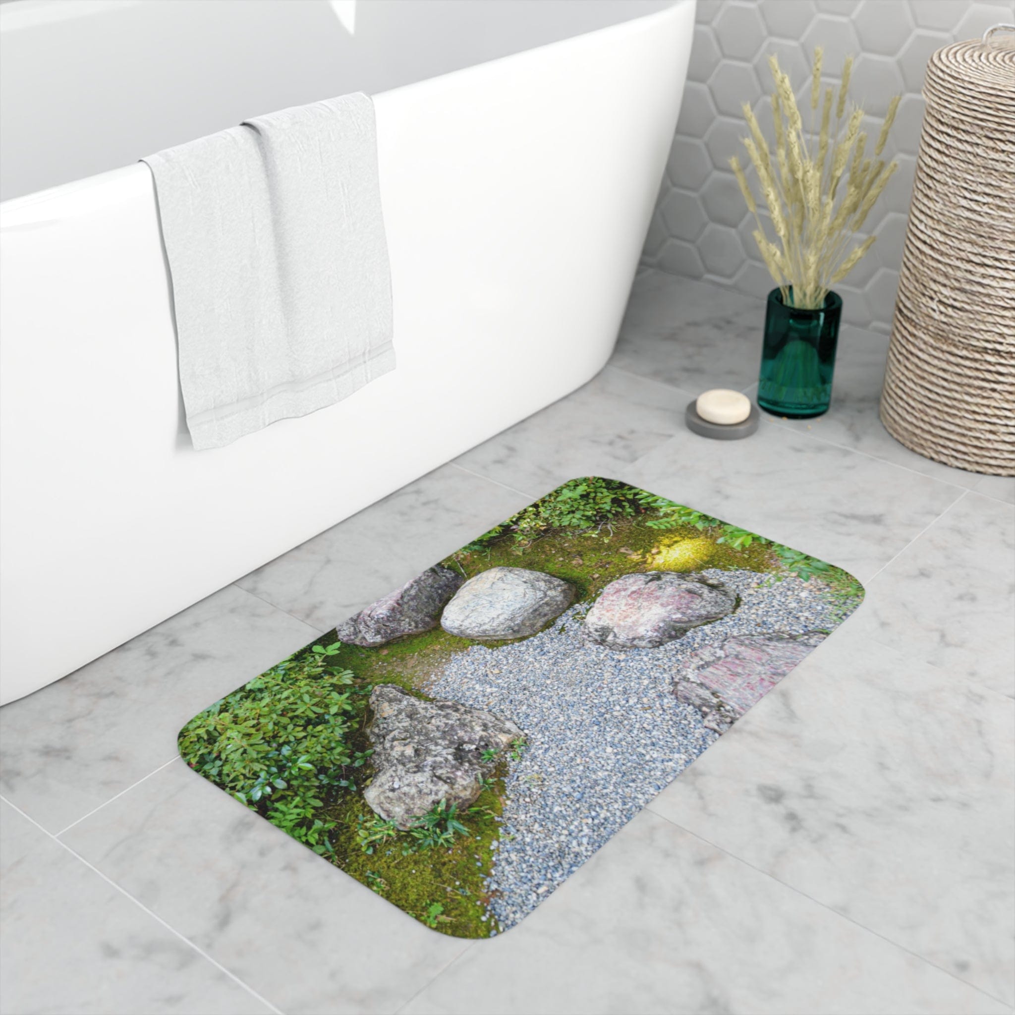 Printify Home Decor White / 30” x 18” Gravel Path Zen Memory Foam Bath Mat