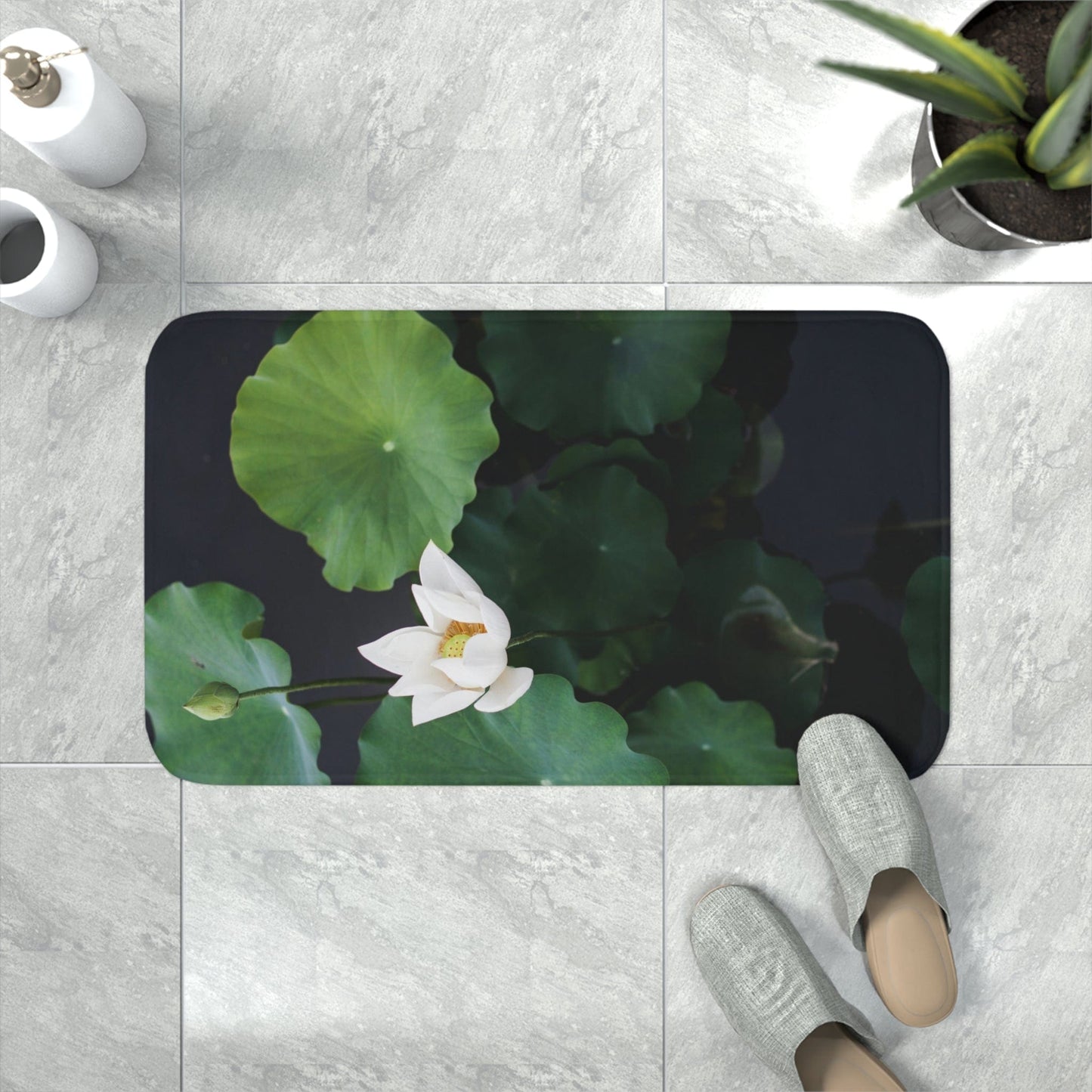 Printify Home Decor White / 30” x 18” Lily Pads - Memory Foam Bath Mat