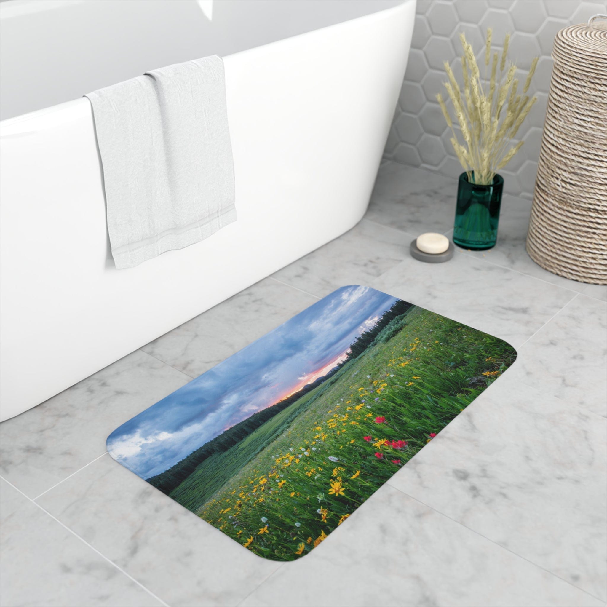Printify Home Decor White / 30” x 18” Mt. Wildflowers - Memory Foam Bath Mat