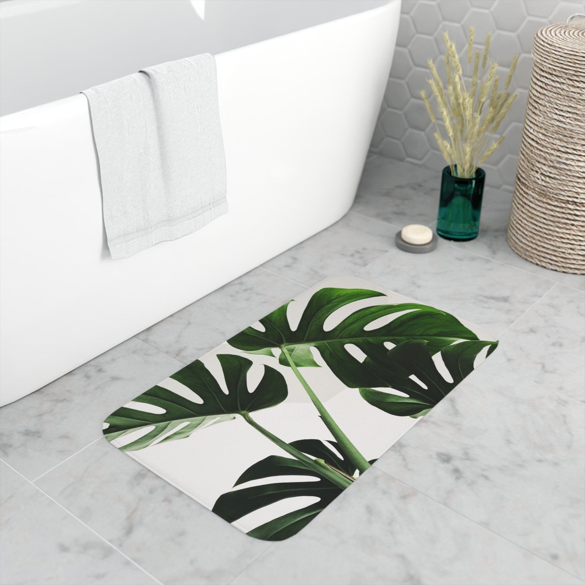 Printify Home Decor White / 30” x 18” Palm Green - Memory Foam Bath Mat
