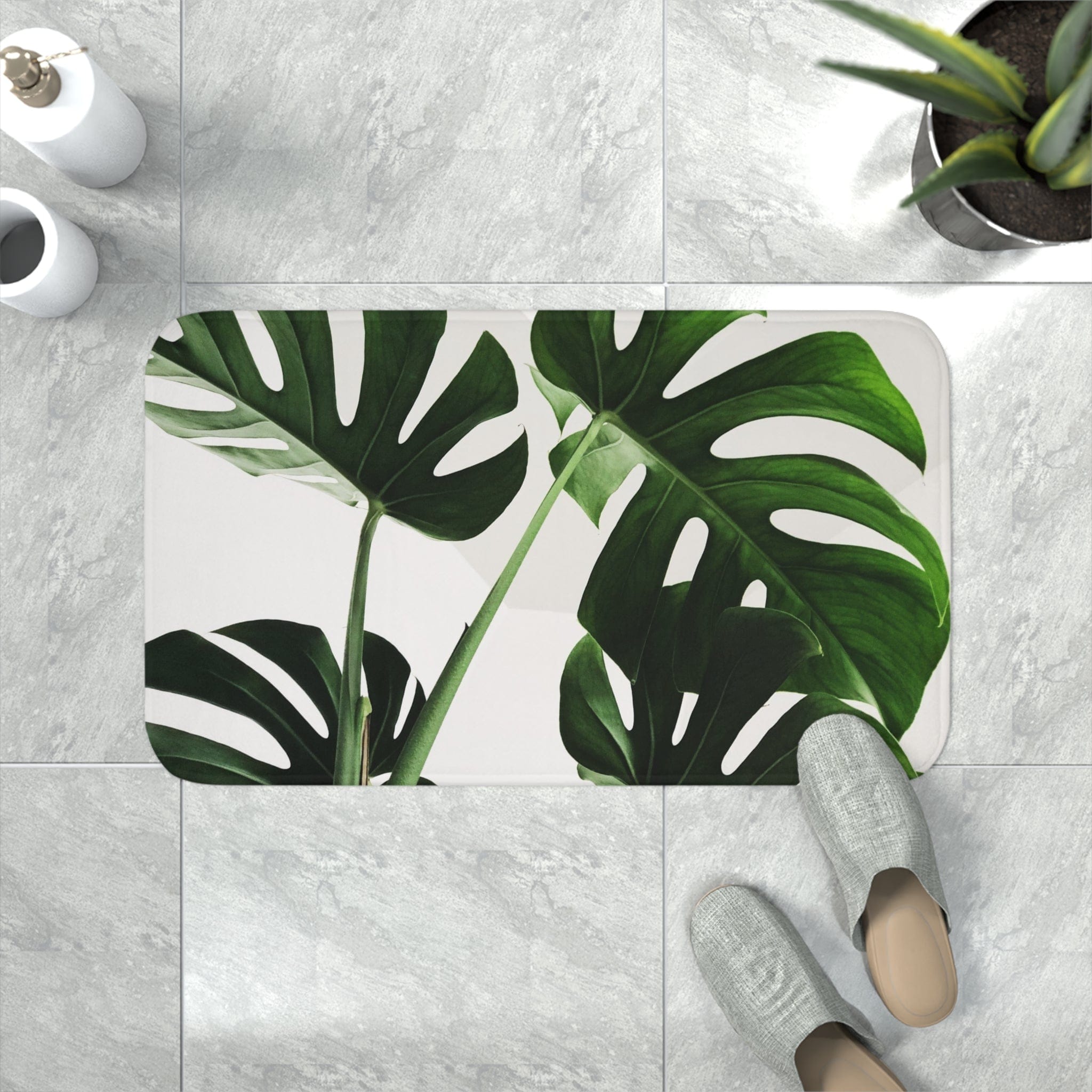 Printify Home Decor White / 30” x 18” Palm Green - Memory Foam Bath Mat