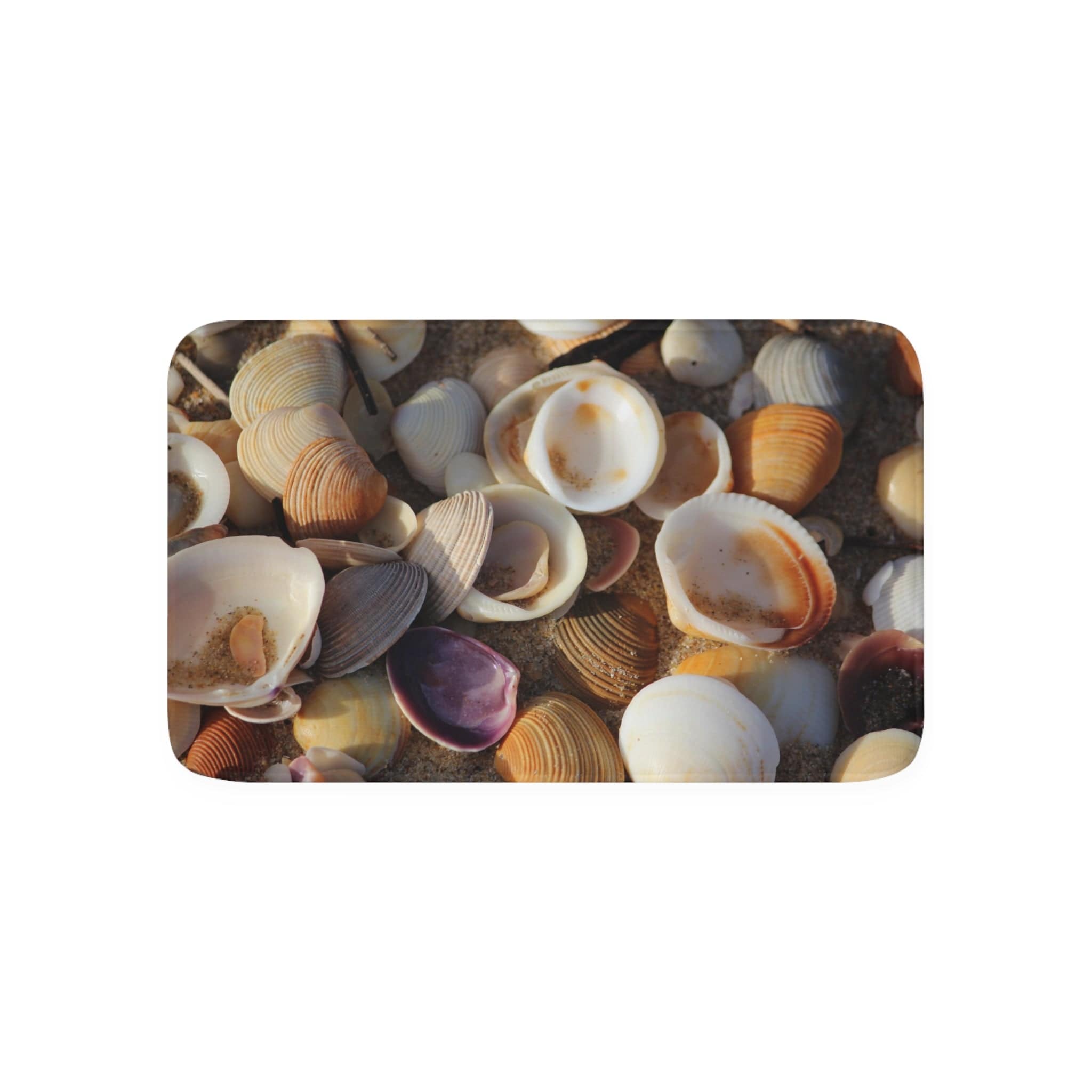 Printify Home Decor White / 30” x 18” Shells, Shells, Sand  - Memory Foam Bath Mat