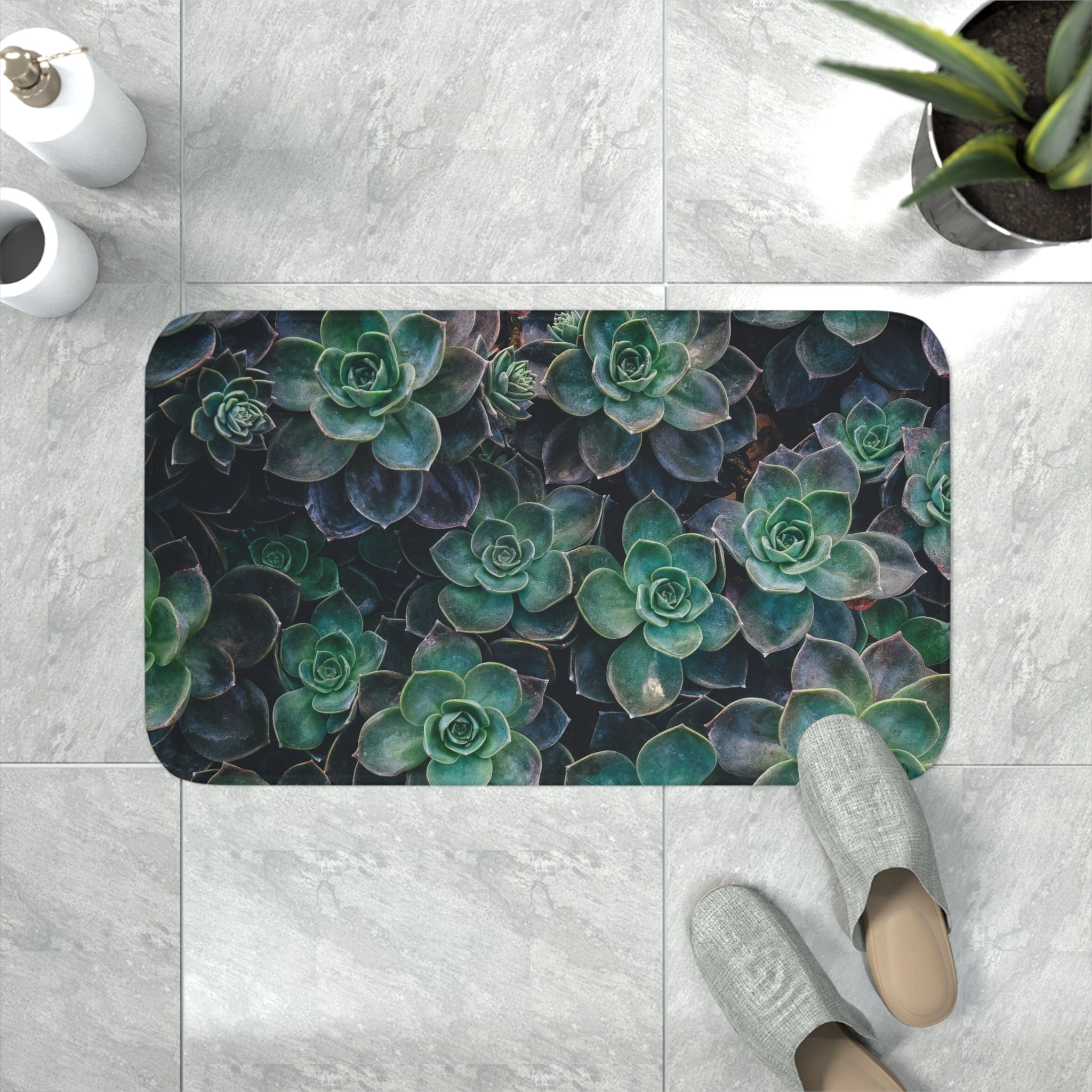 Printify Home Decor White / 30” x 18” Succulent Steps Memory Foam Bath Mat