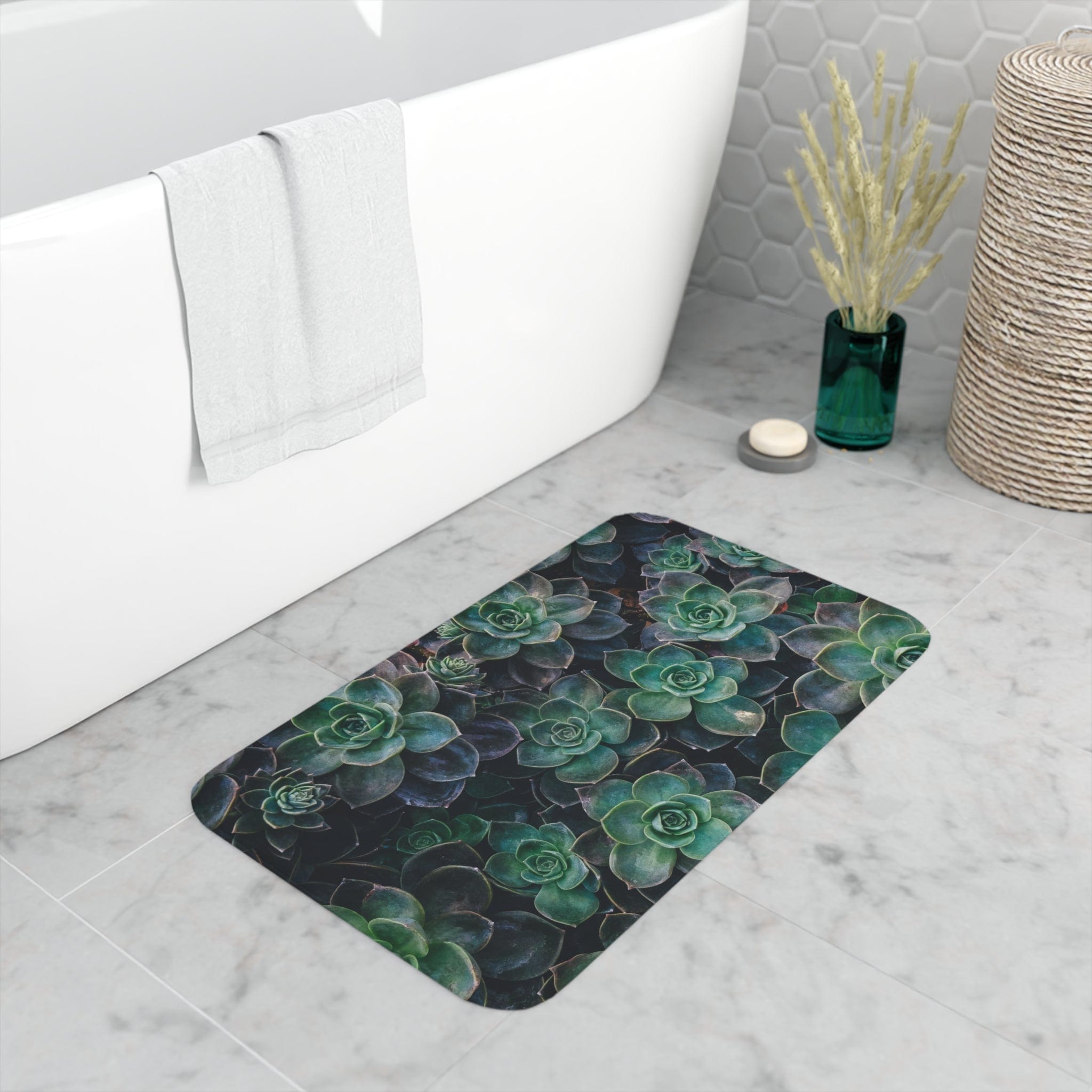Printify Home Decor White / 30” x 18” Succulent Steps Memory Foam Bath Mat