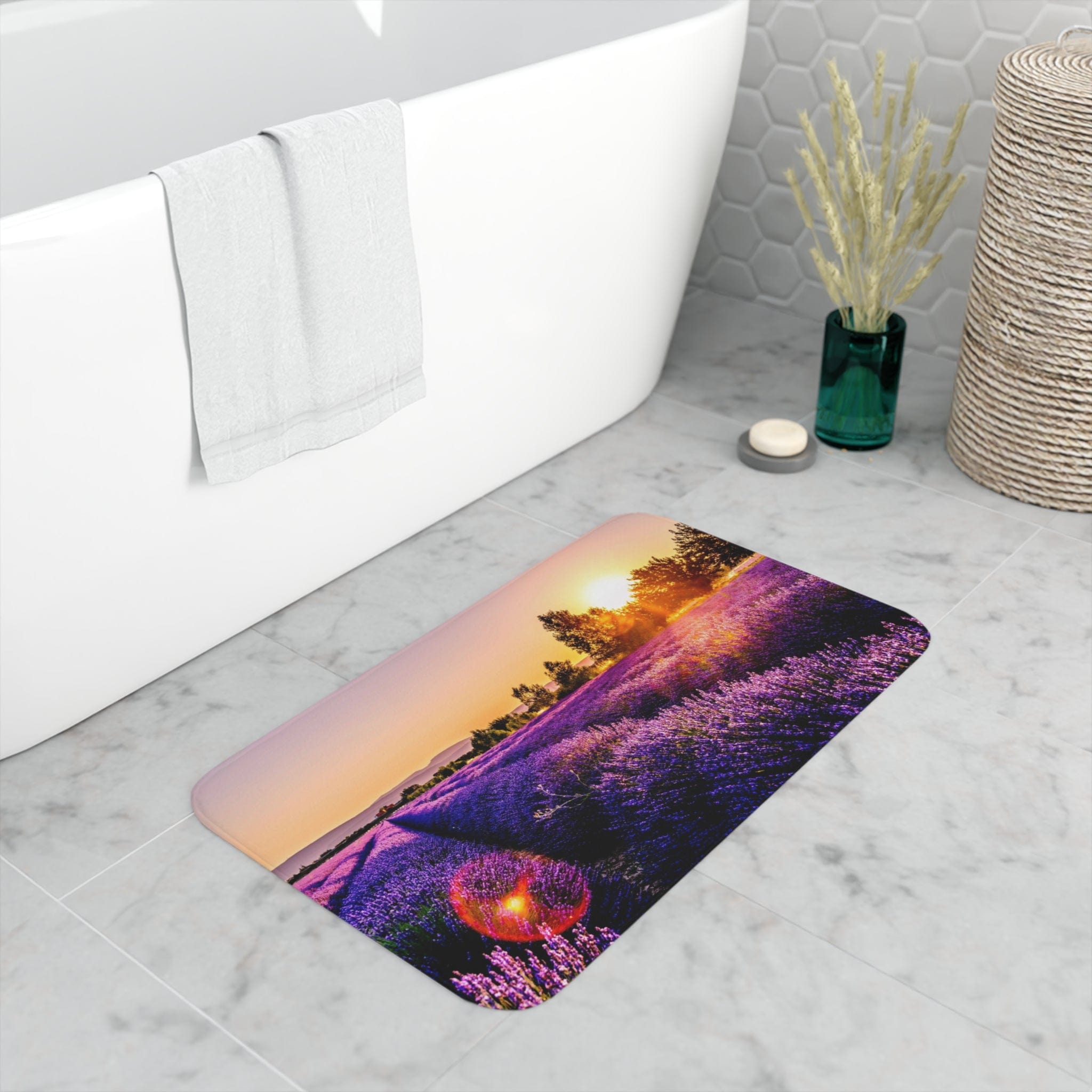 Printify Home Decor White / 30” x 18” Walking Lavender Lanes - Memory Foam Bath Mat