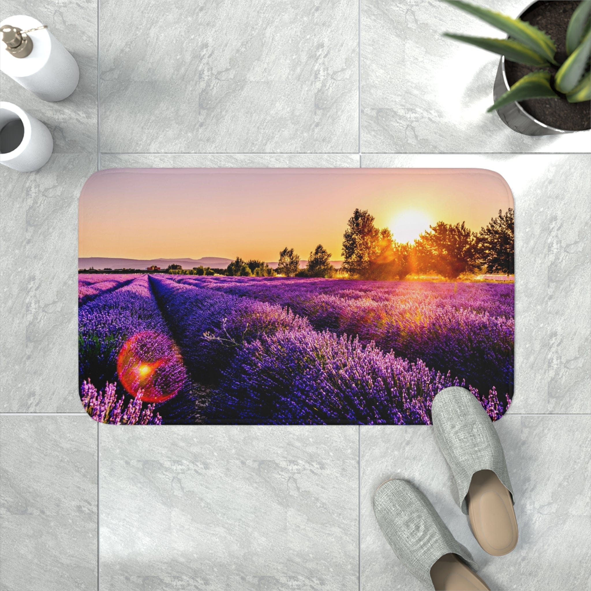 Printify Home Decor White / 30” x 18” Walking Lavender Lanes - Memory Foam Bath Mat
