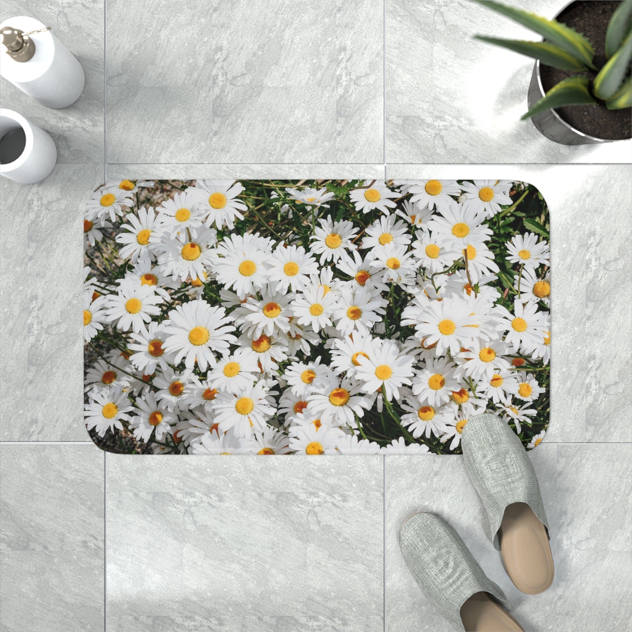 Printify Home Decor White / 30” x 18” White Daisies  - Memory Foam Bath Mat