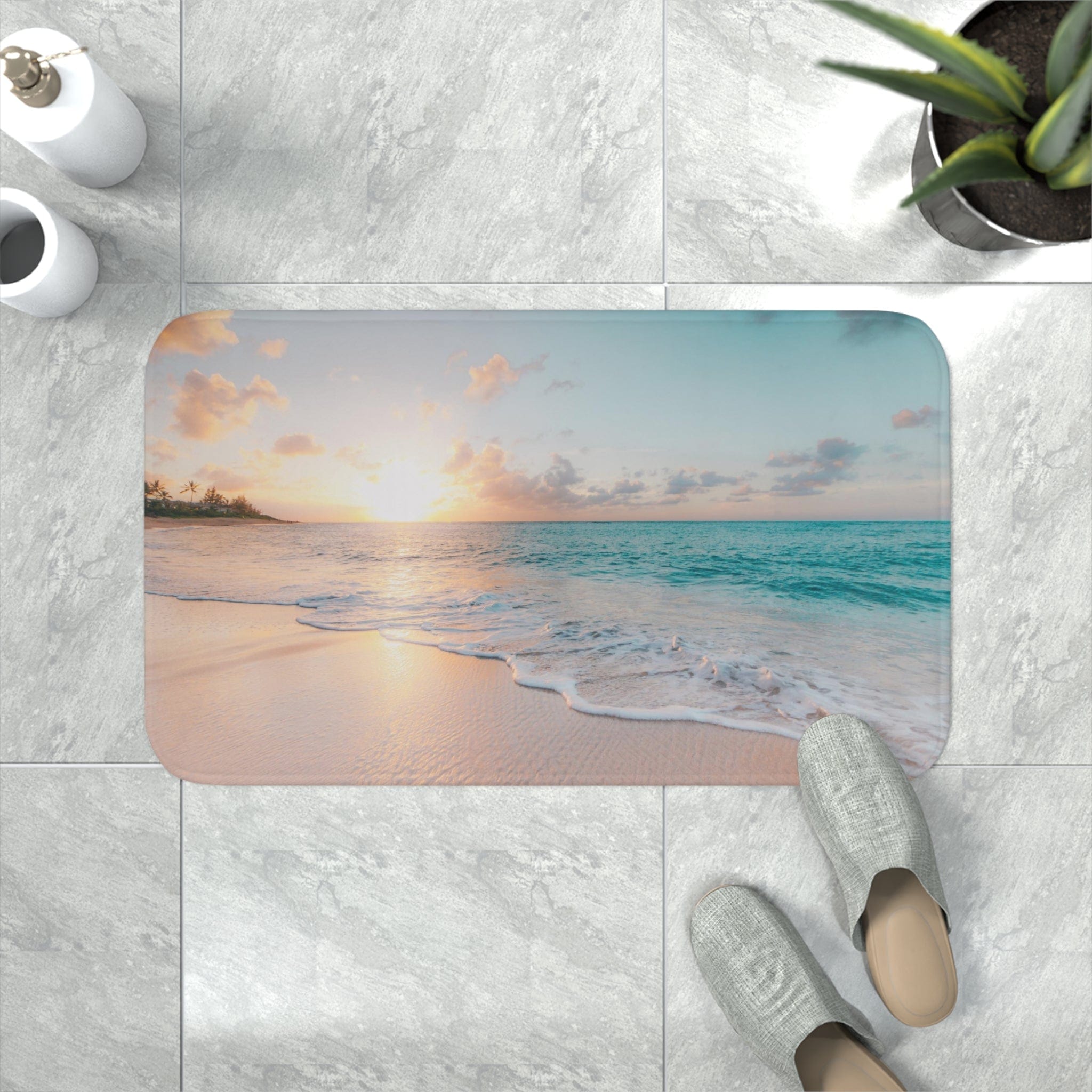 Printify Home Decor White / 30” x 18” White Sandy Beach Dreams - Memory Foam Bath Mat