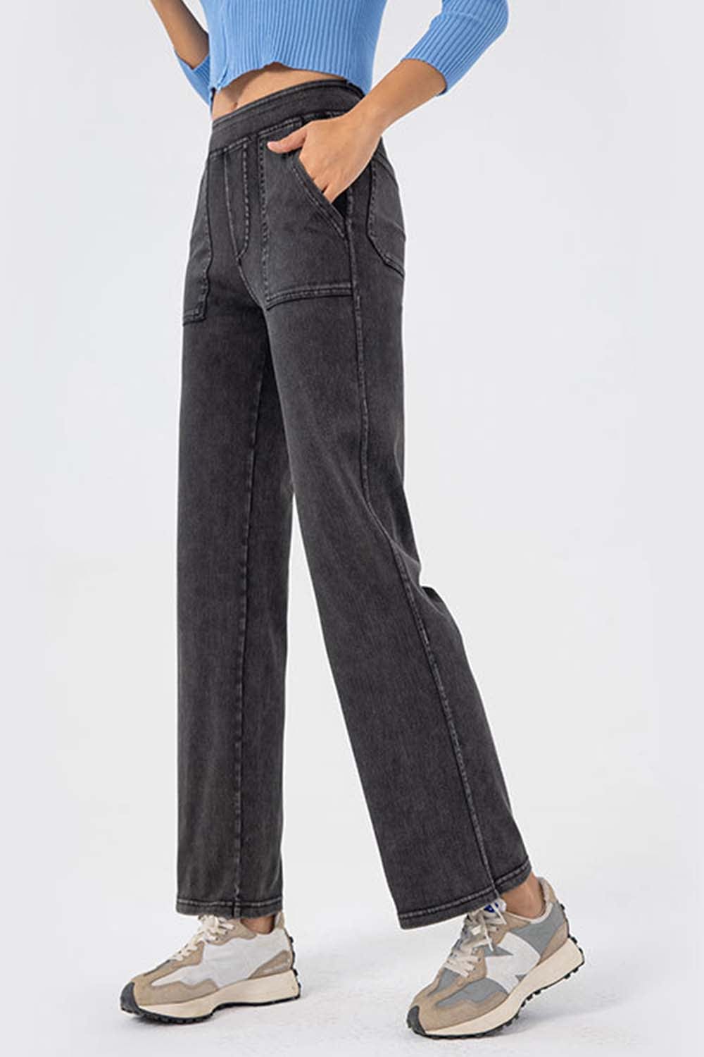 Trendsi Jeans Heather Gray / S Pocketed Long Jeans
