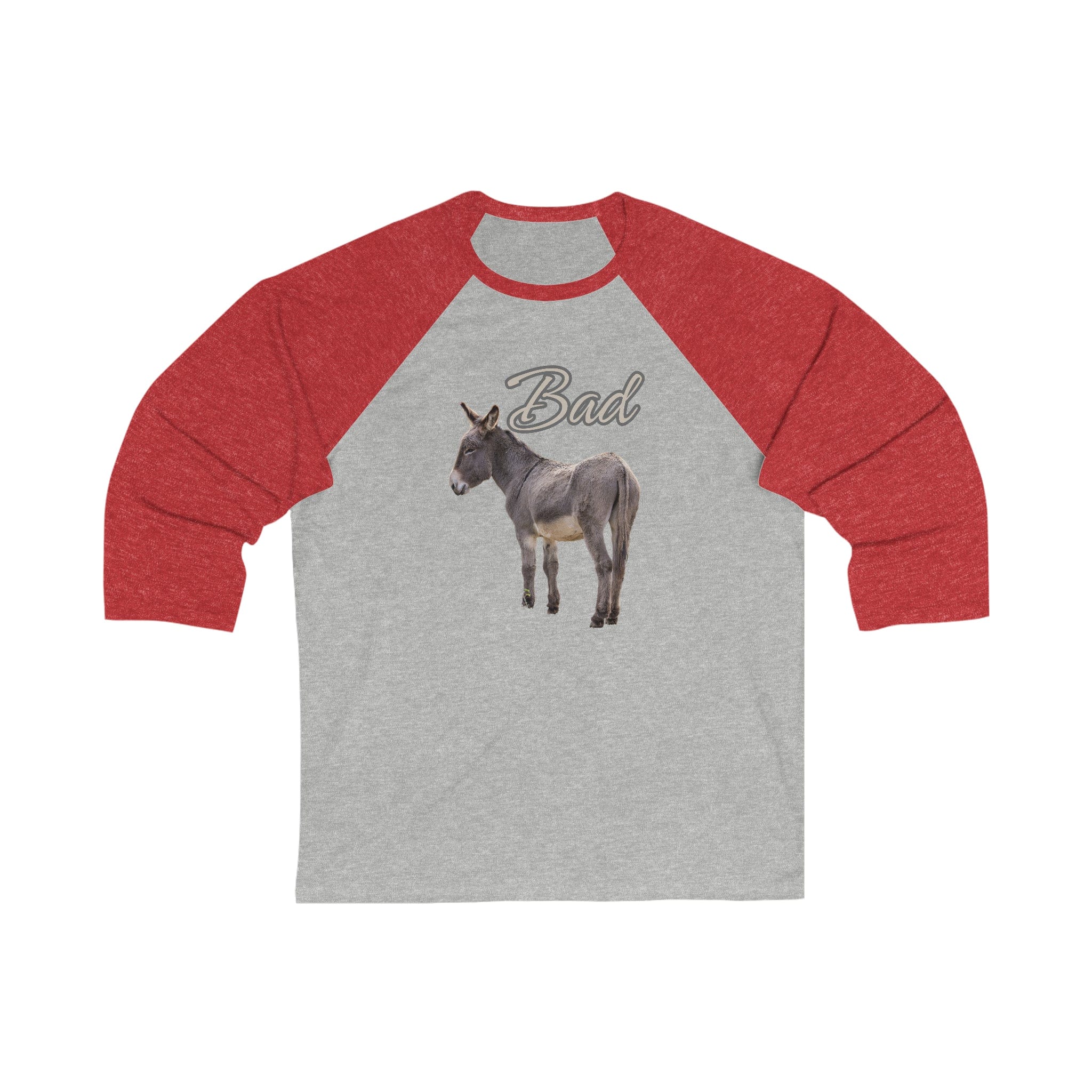 Printify Long-sleeve Grey/ Red / XS Bad Ass (Donkey) - Unisex 3\4 Sleeve Baseball Tee