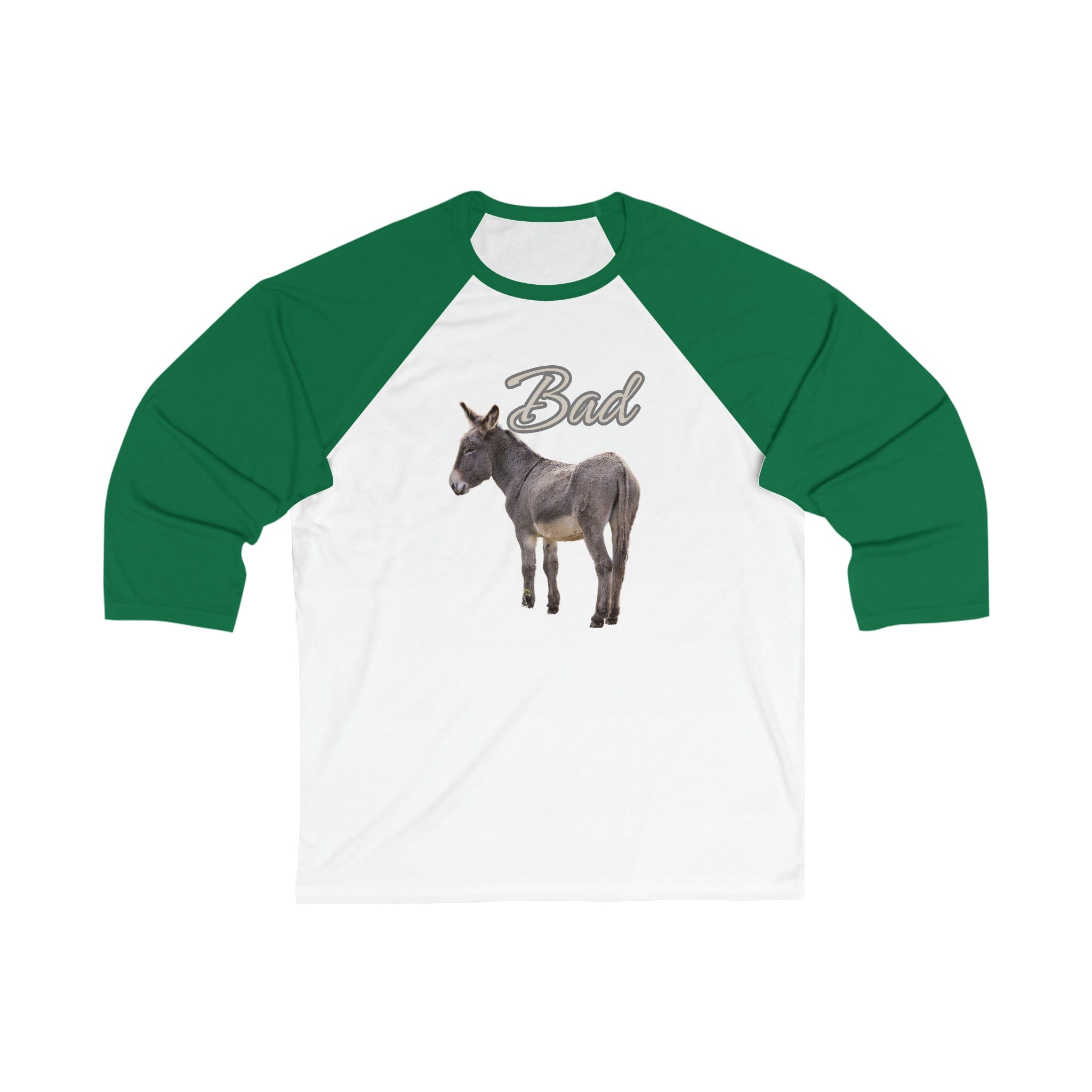 Printify Long-sleeve White/ Kelly / XS Bad Ass (Donkey) - Unisex 3\4 Sleeve Baseball Tee