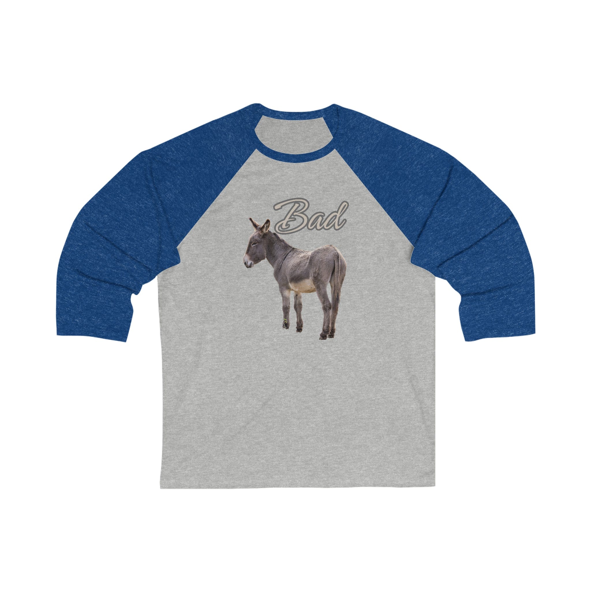 Printify Long-sleeve Grey/ True Royal / XS Bad Ass (Donkey) - Unisex 3\4 Sleeve Baseball Tee