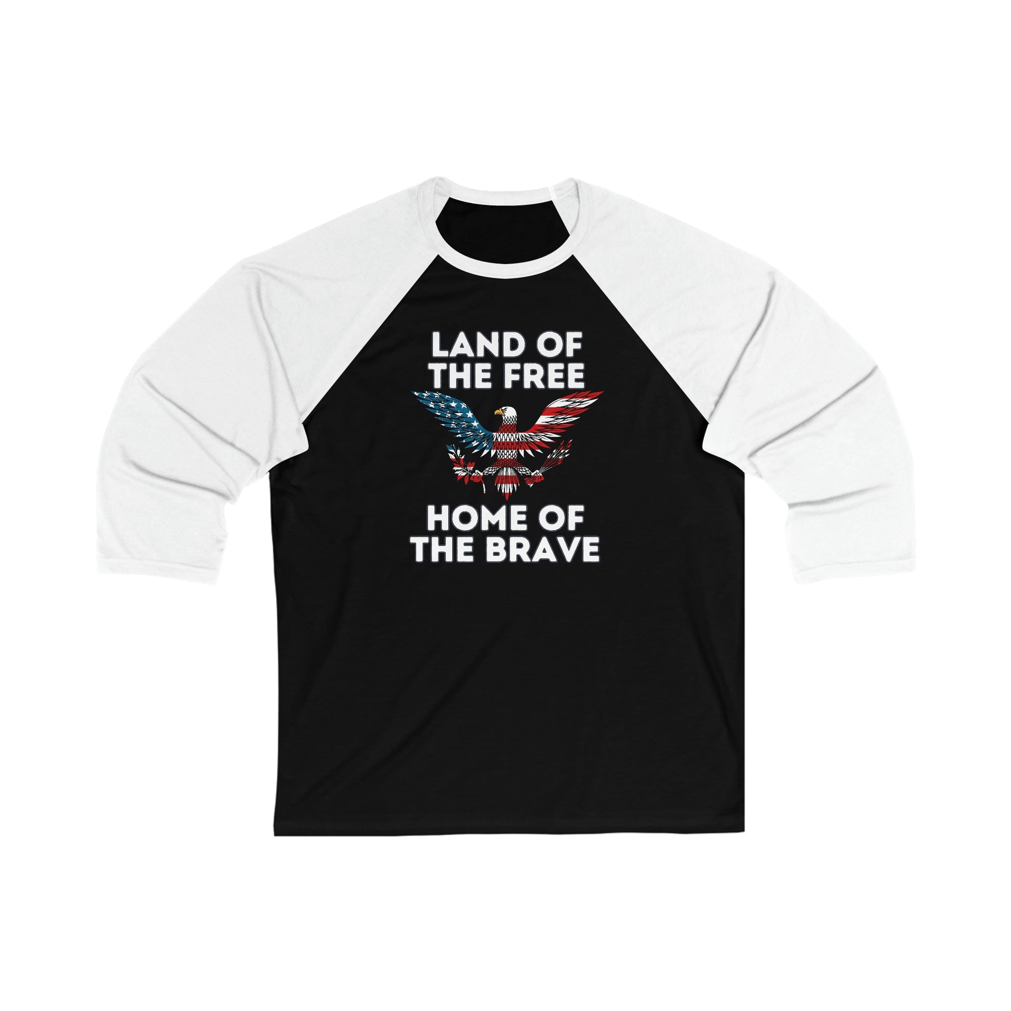 Printify Long-sleeve Black/ White / XS Land of Free Home of the Brave  - Unisex 3\4 Sleeve Baseball Tee