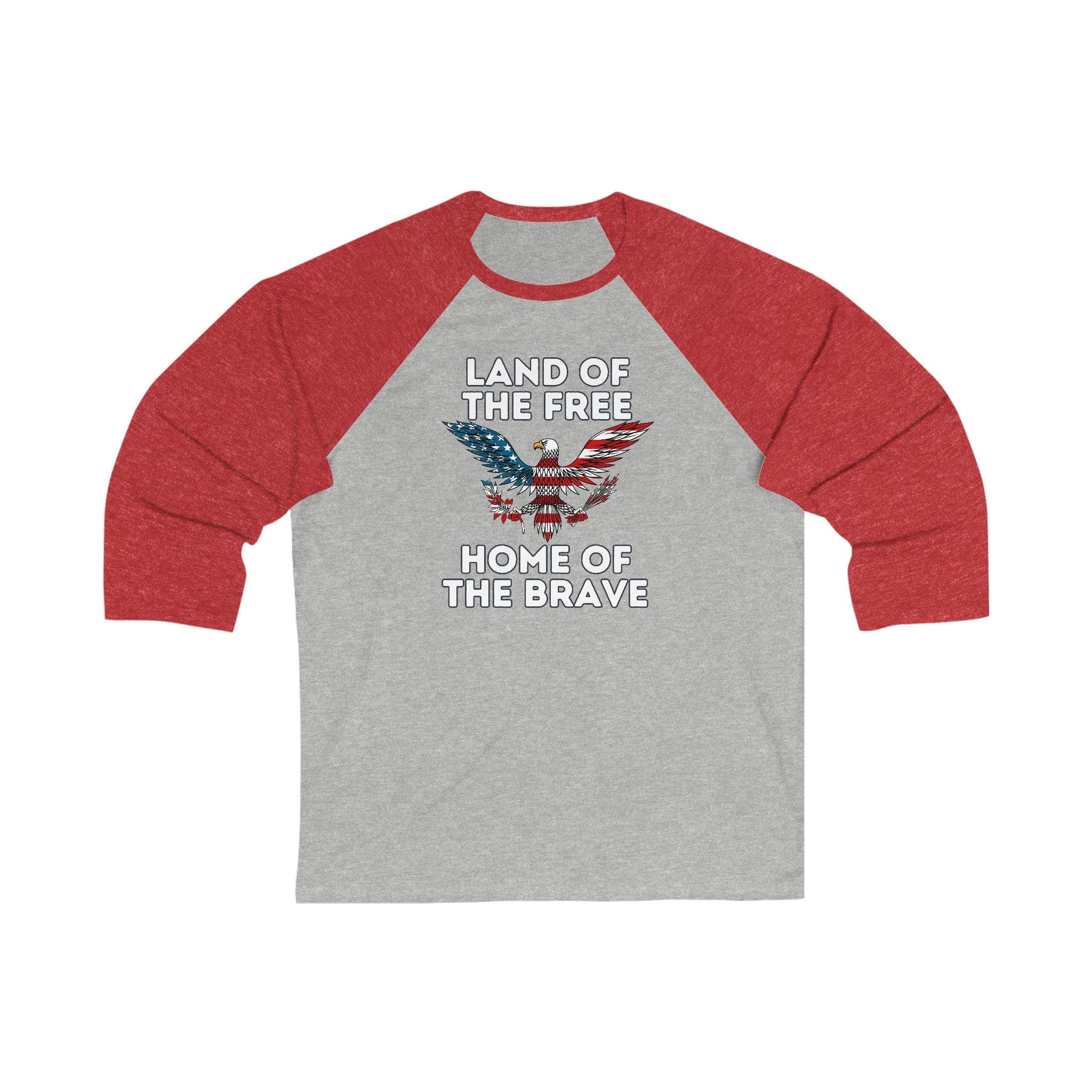 Printify Long-sleeve Grey/ Red / XS Land of Free Home of the Brave  - Unisex 3\4 Sleeve Baseball Tee