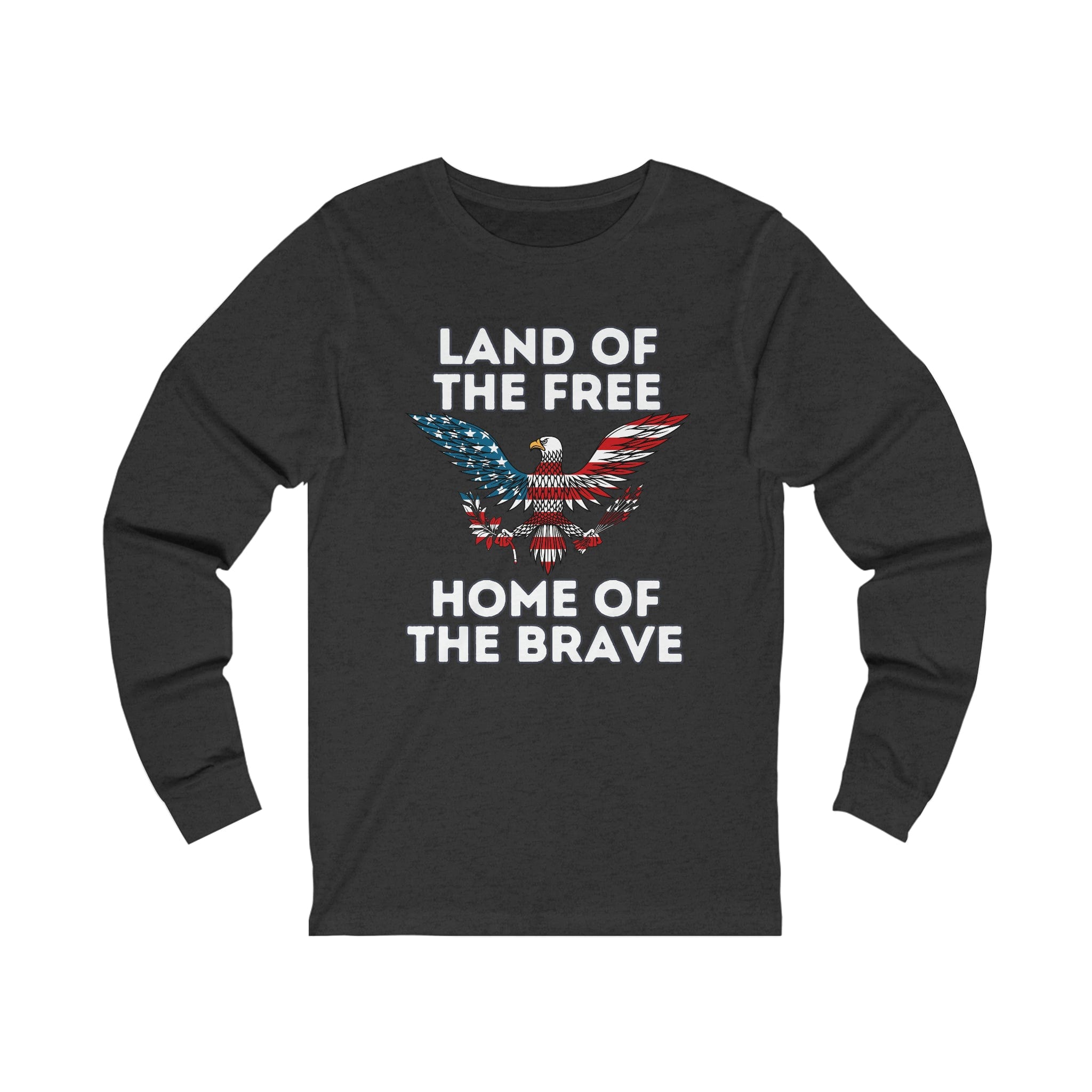 Printify Long-sleeve XS / Dark Grey Heather Land of the Free, Home of the Brave - Unisex Jersey Long Sleeve Tee