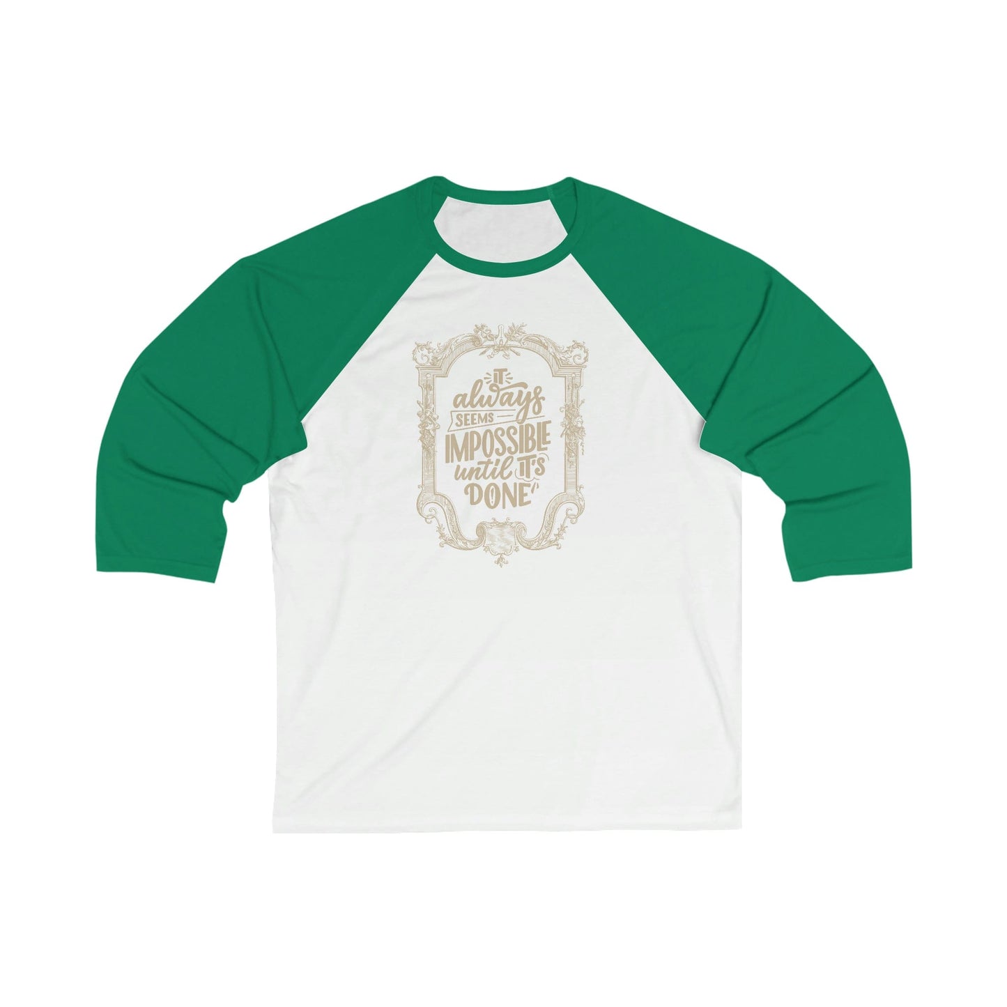 Printify Long-sleeve White/ Kelly / XS Nothing impossible Cream - Unisex 3\4 Sleeve Baseball Tee