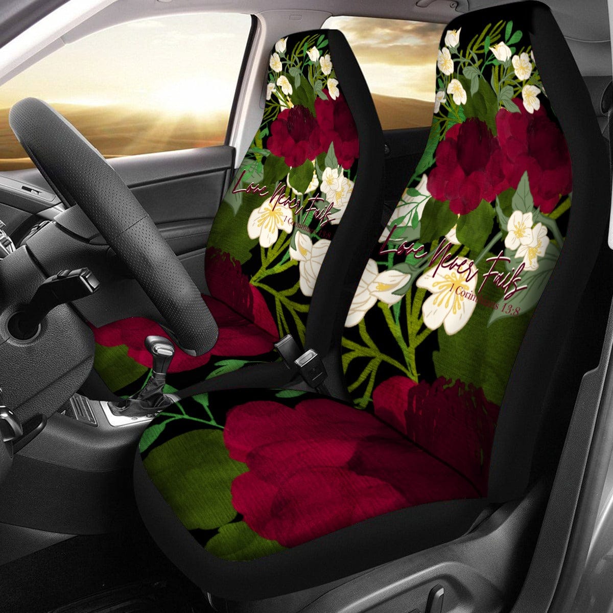 Yoycol U / White Love Never Fails - Bible Verse Universal Car Seat Cover With Thickened Back