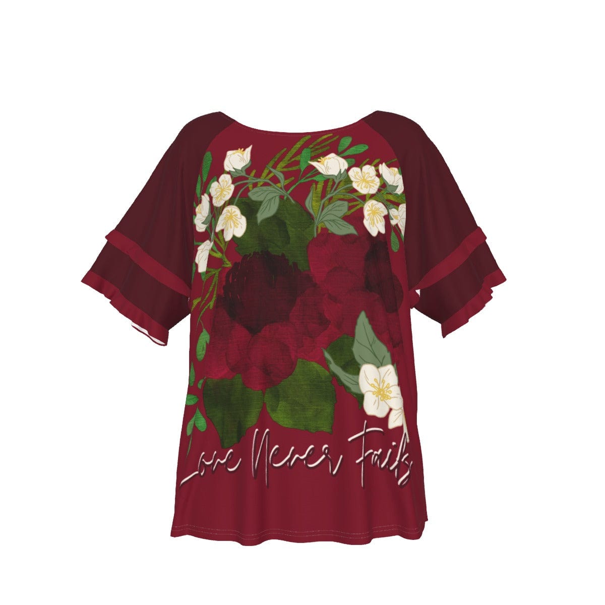 Yoycol 2XL / White Love Never Fails - Women's Round Neck Raglan Sleeve T-shirt