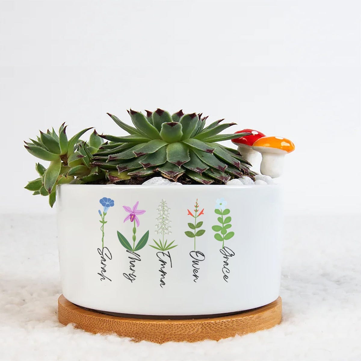 Yoycol M / White Mother's Flowerpot - Customized names of flowers  up to 6 names
