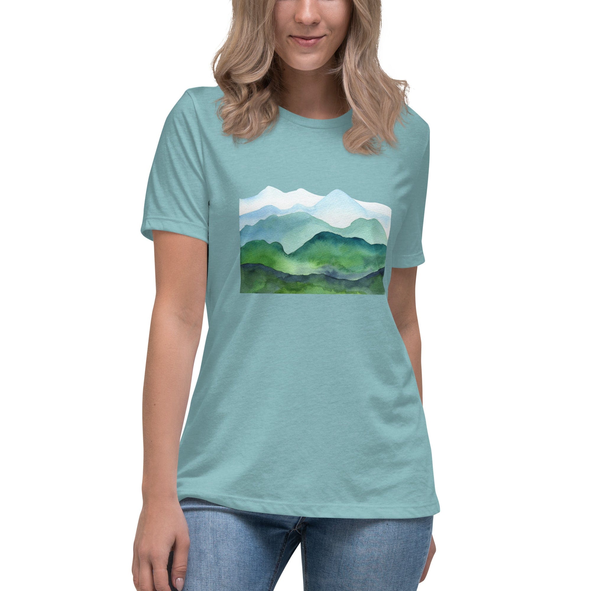 Spruced Roost Heather Blue Lagoon / S Mountain Layers Womens Relaxed T-Shirt - S-3XL