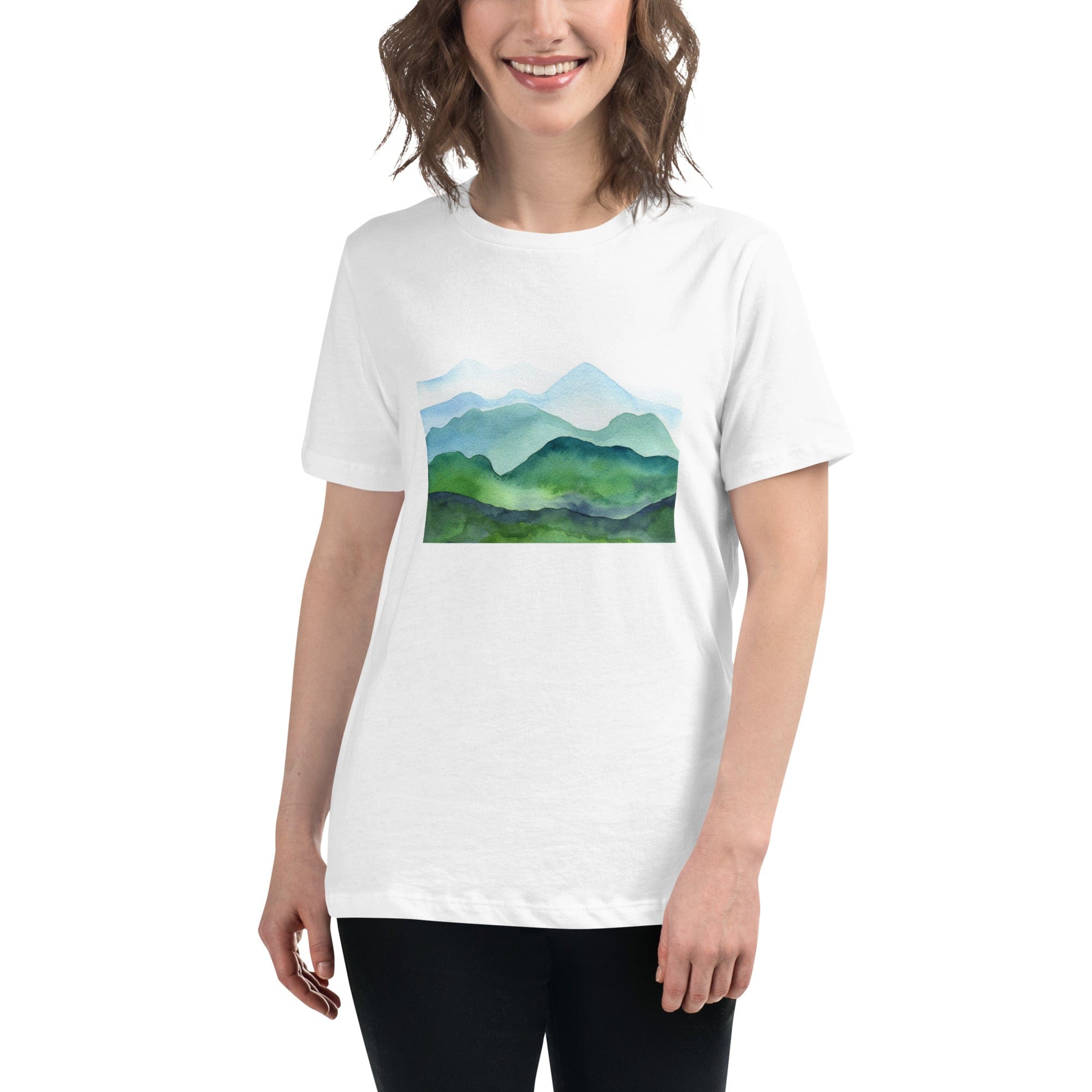 Spruced Roost White / S Mountain Layers Womens Relaxed T-Shirt - S-3XL