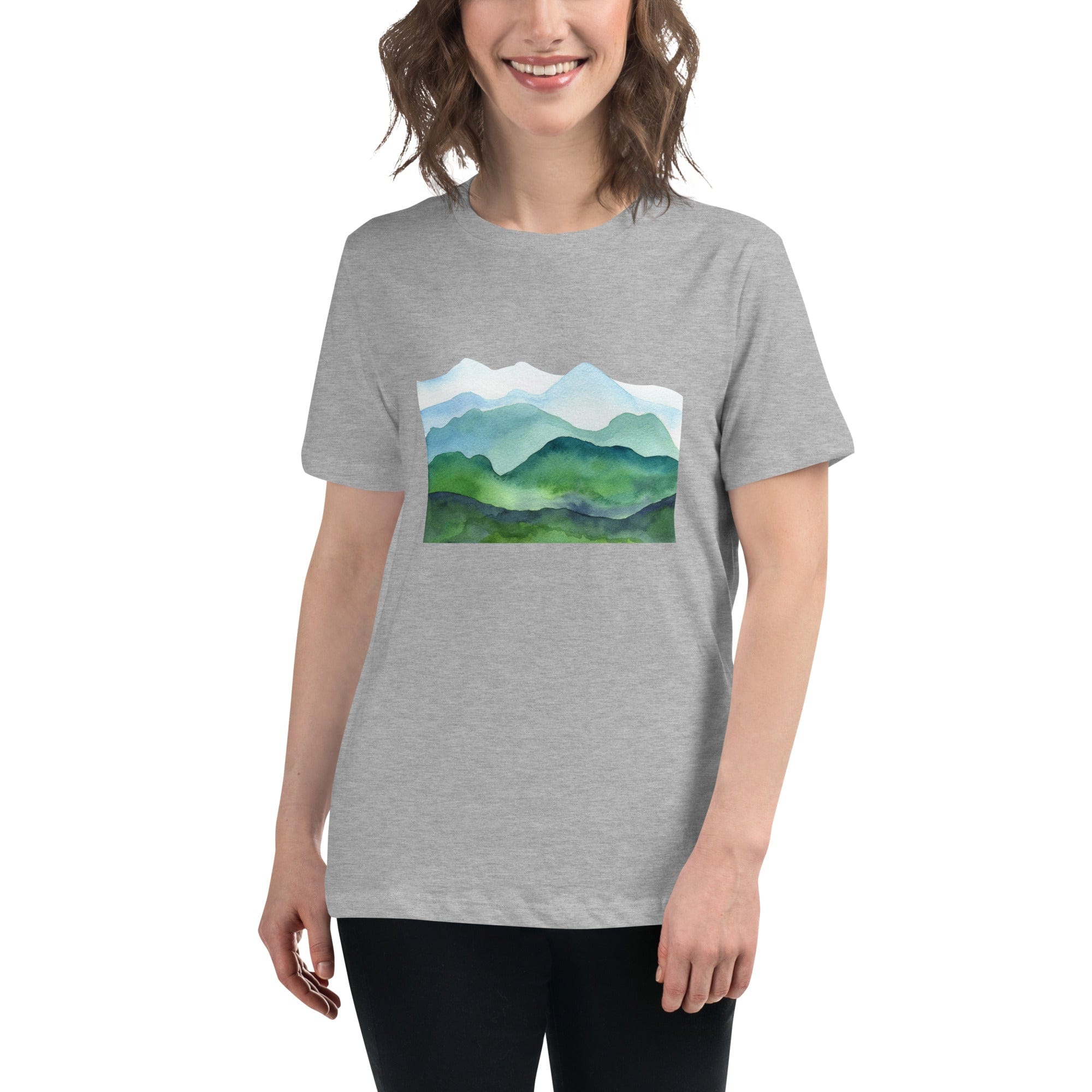 Spruced Roost Athletic Heather / S Mountain Layers Womens Relaxed T-Shirt - S-3XL