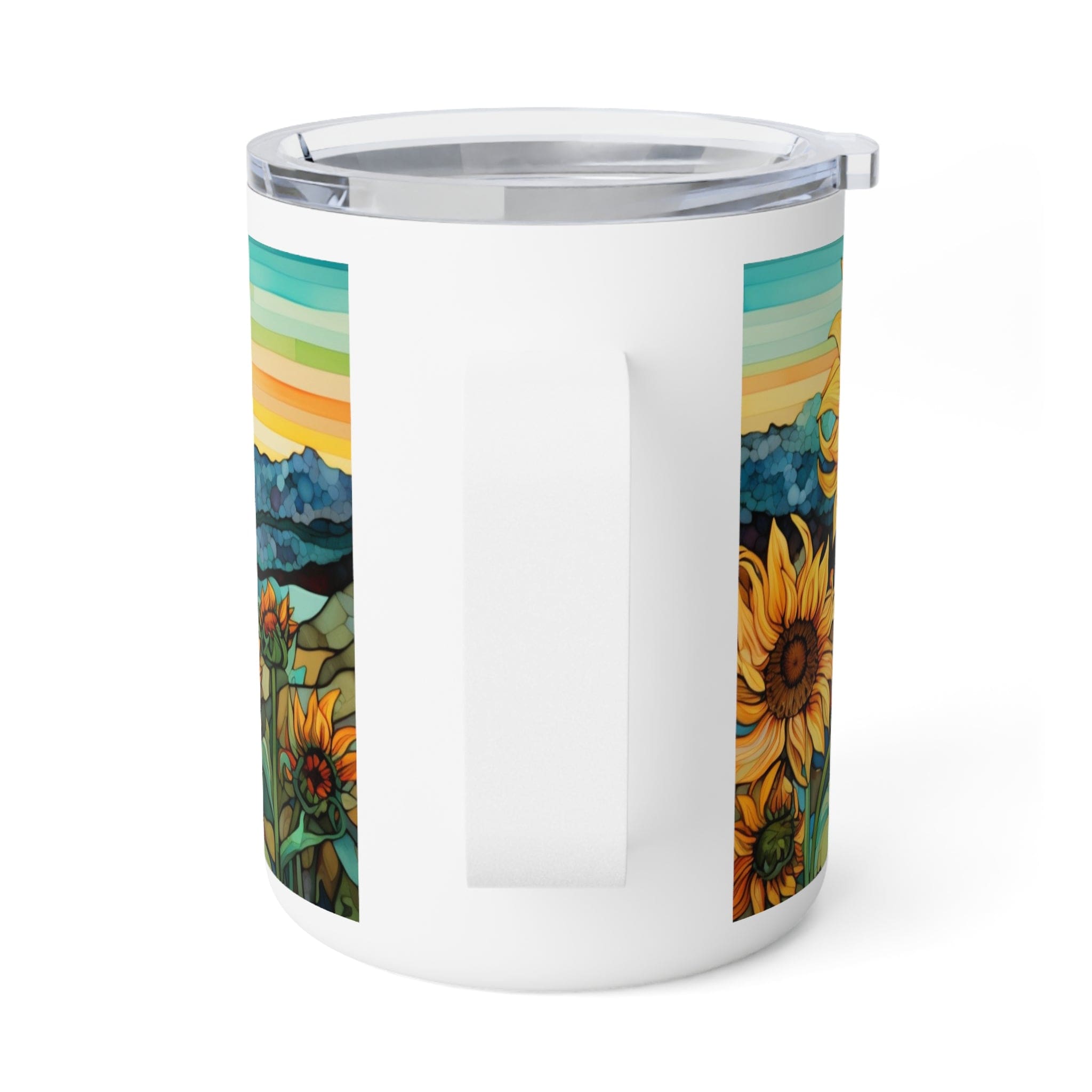 Printify Mug 10oz / White Sunflowers and bleu - Insulated Coffee Mug, 10oz
