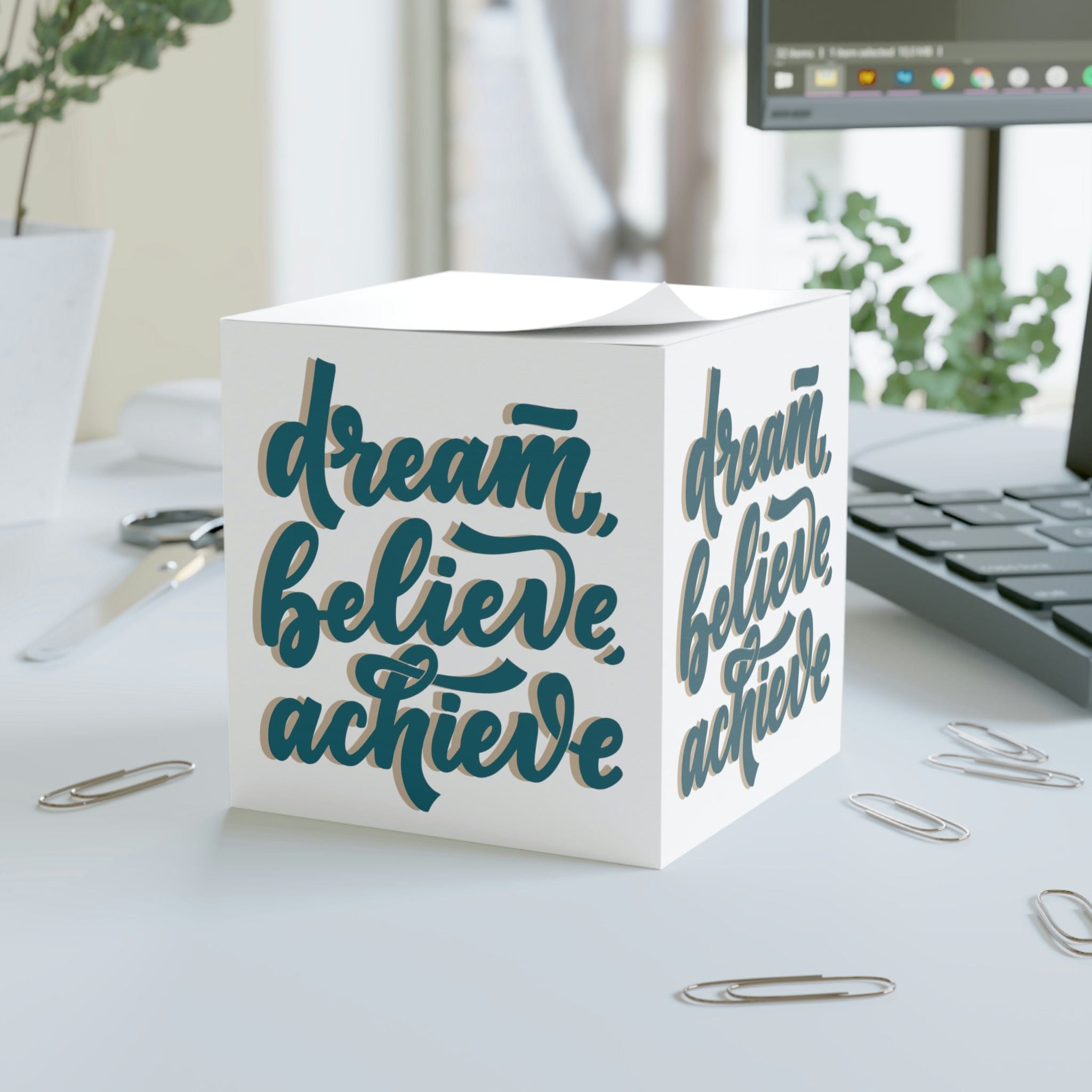 Printify Paper products White / One size Dream, Believe, Achieve - Note Cube