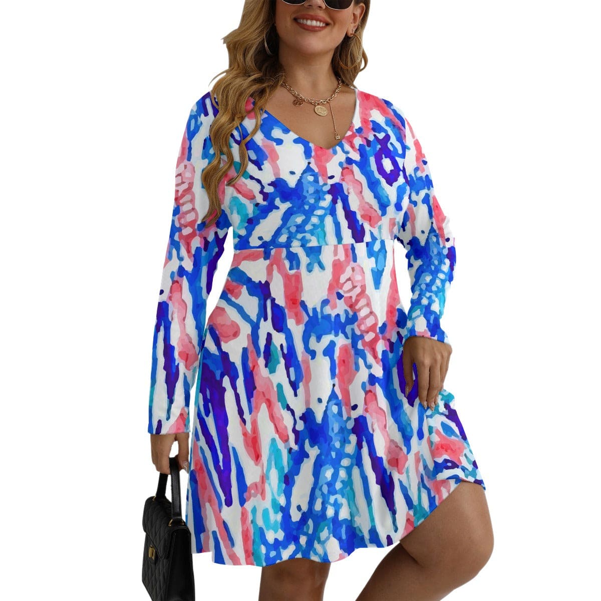 Yoycol Plus Dress 2XL / Multi Print Multi Print Women's Long Sleeve Dress - L-5XL