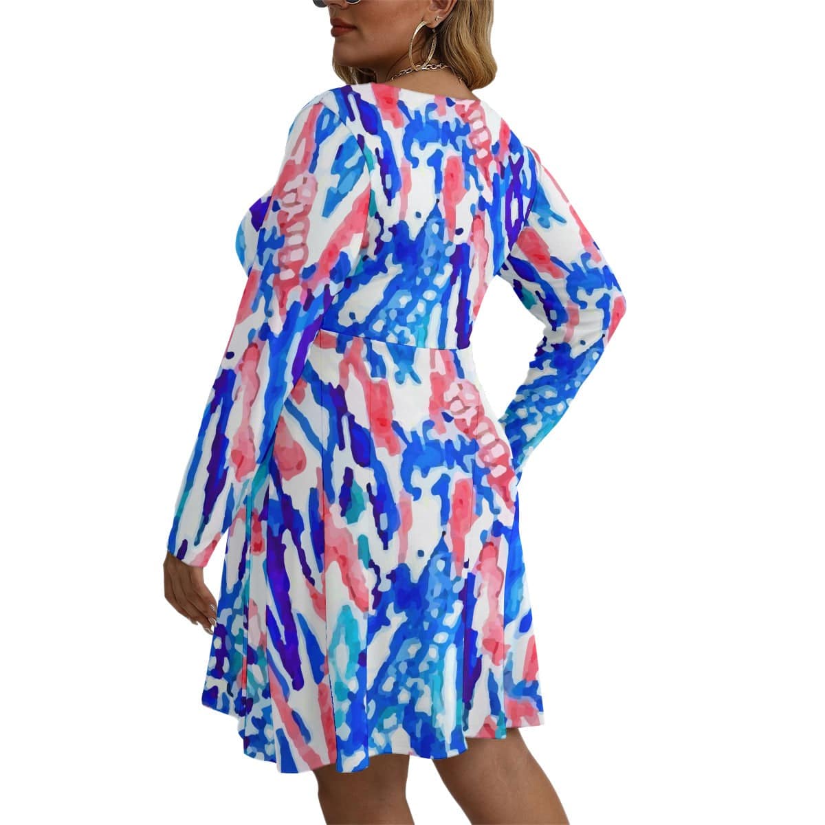Yoycol Plus Dress Multi Print Women's Long Sleeve Dress - L-5XL