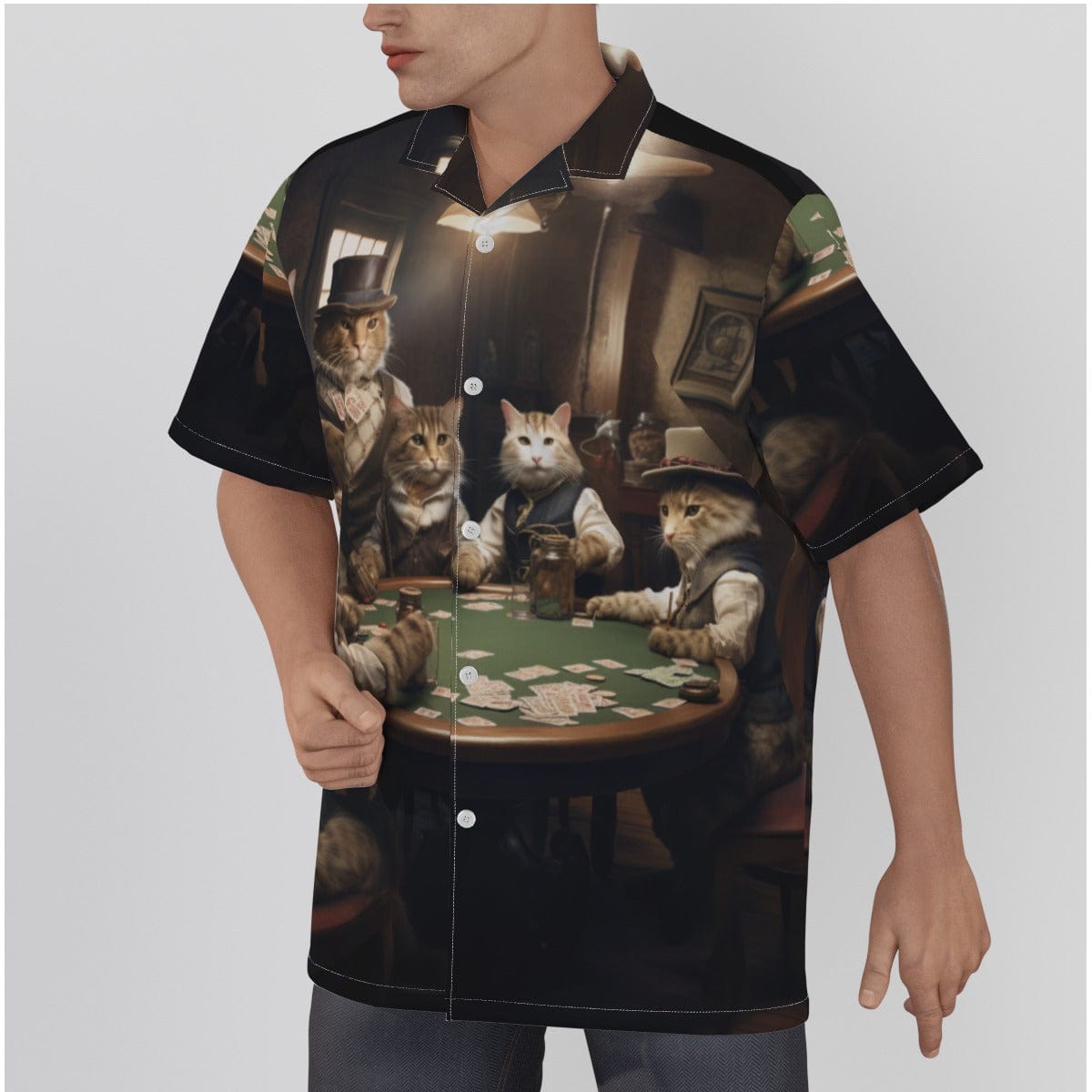 Yoycol Poker Cats - Men's Hawaiian Shirt With Button Closure