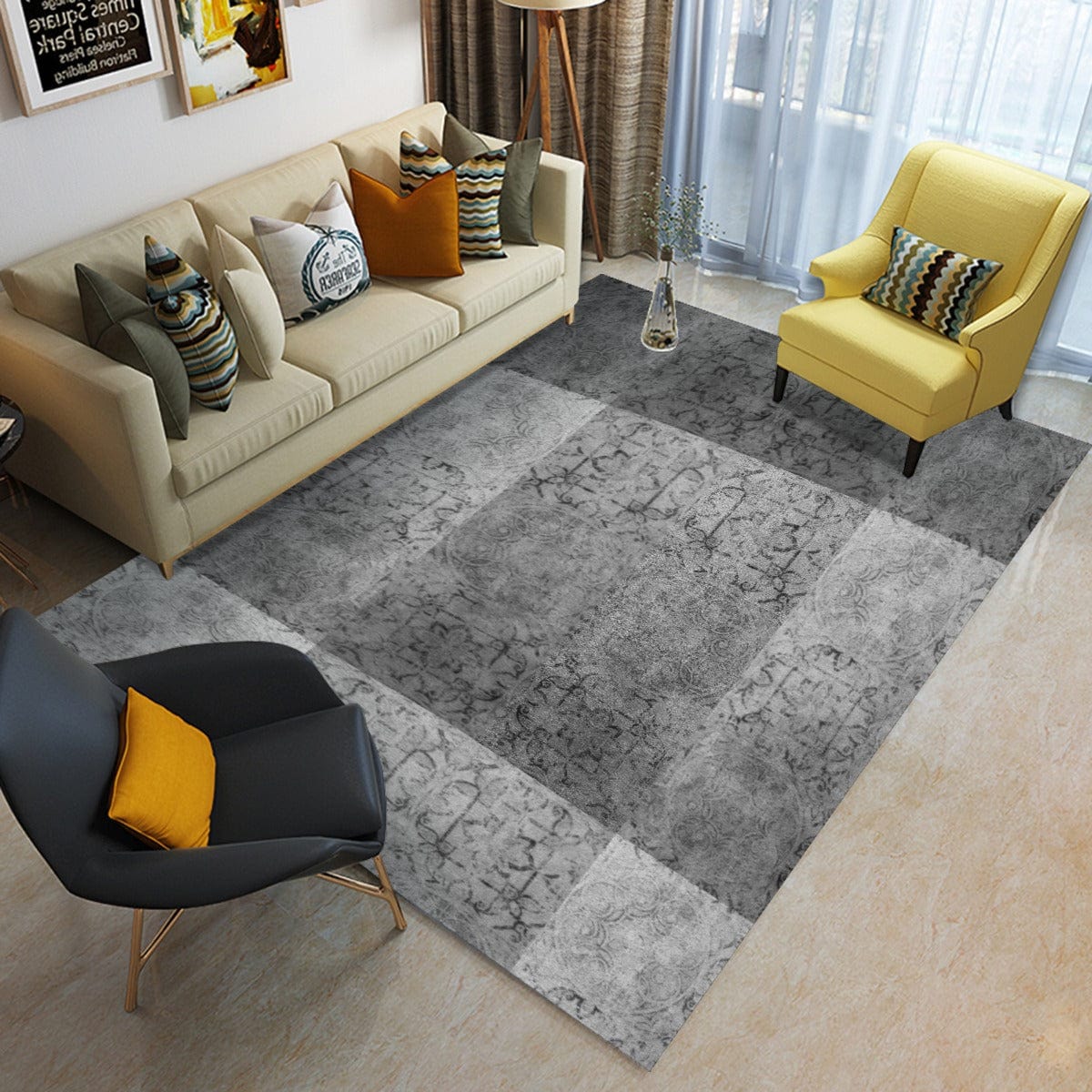 Yoycol Rugs Gray Tile - Foldable Rectangular Floor Mat