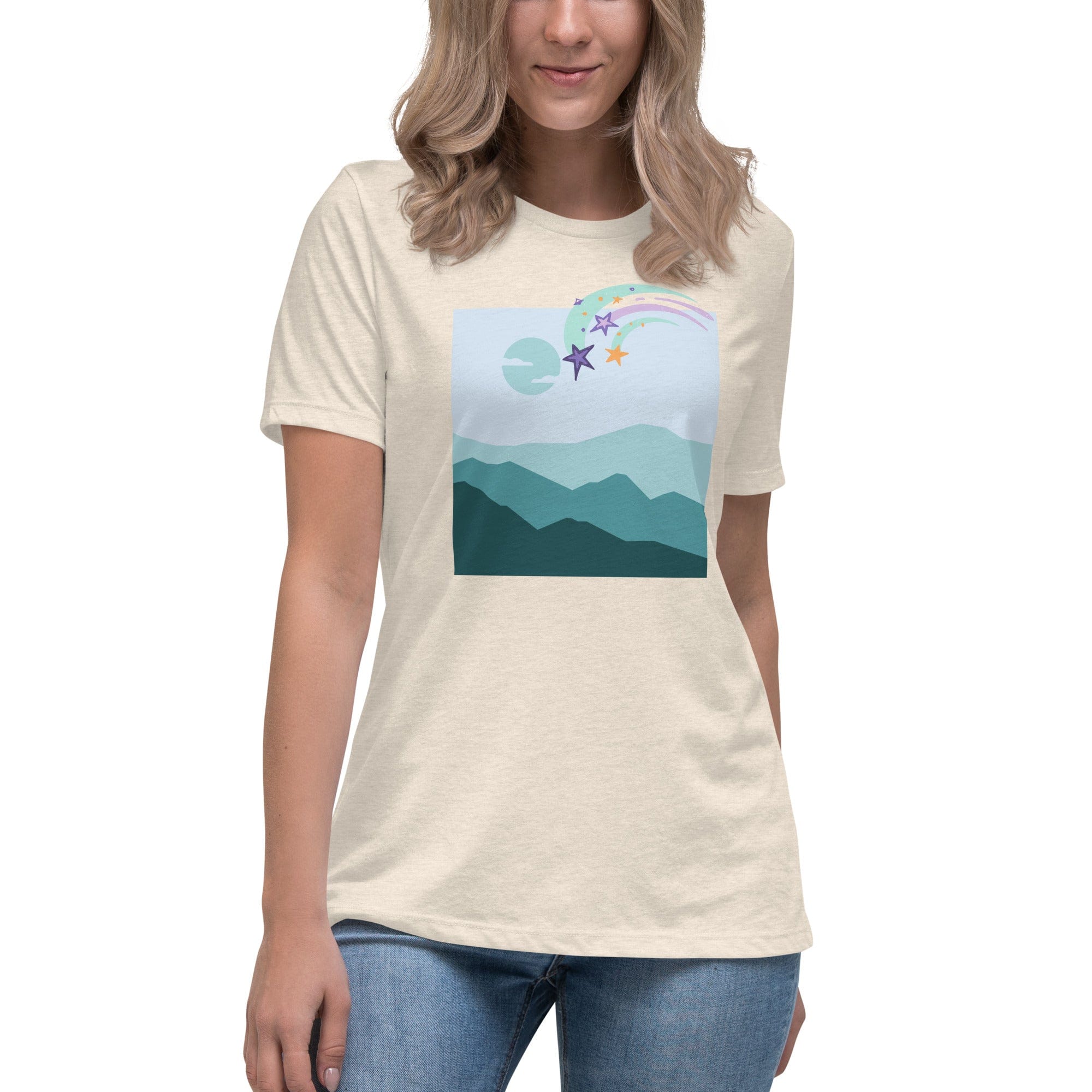 Spruced Roost Heather Prism Natural / S Shooting Stars - Women's Relaxed T-Shirt - S-3XL