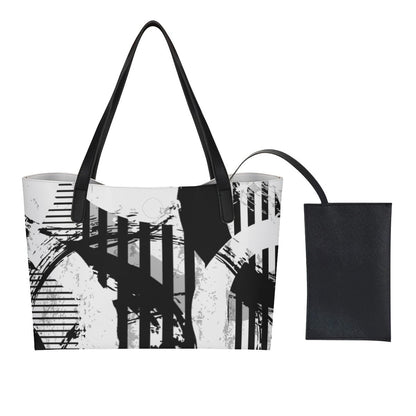 Yoycol U / White Shopping Tote Bag With Black Mini Purse