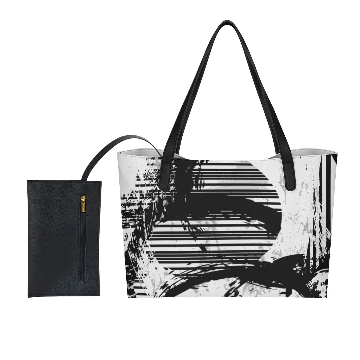 Yoycol U / White Shopping Tote Bag With Black Mini Purse