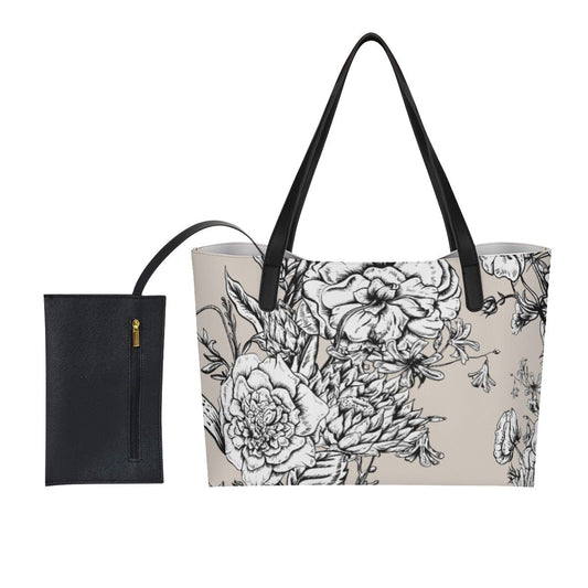 Yoycol U / White Shopping Tote Bag With Black Mini Purse