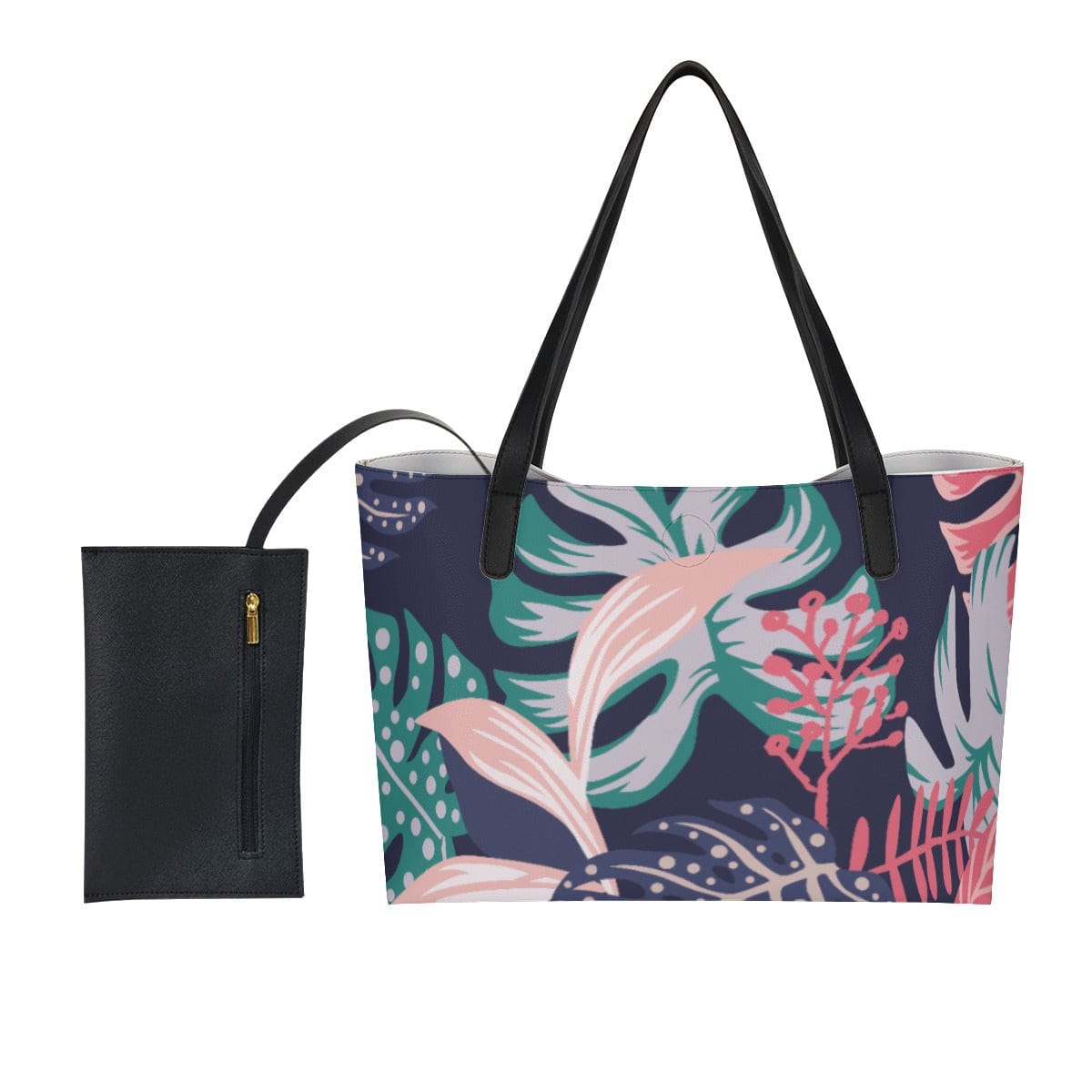 Yoycol U / White Shopping Tote Bag With Black Mini Purse