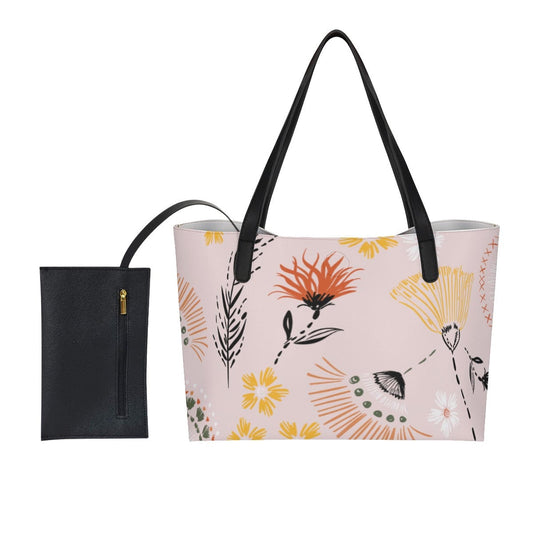 Yoycol U / White Shopping Tote Bag With Black Mini Purse