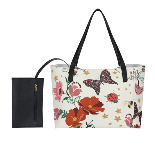 Yoycol U / White Shopping Tote Bag With Black Mini Purse