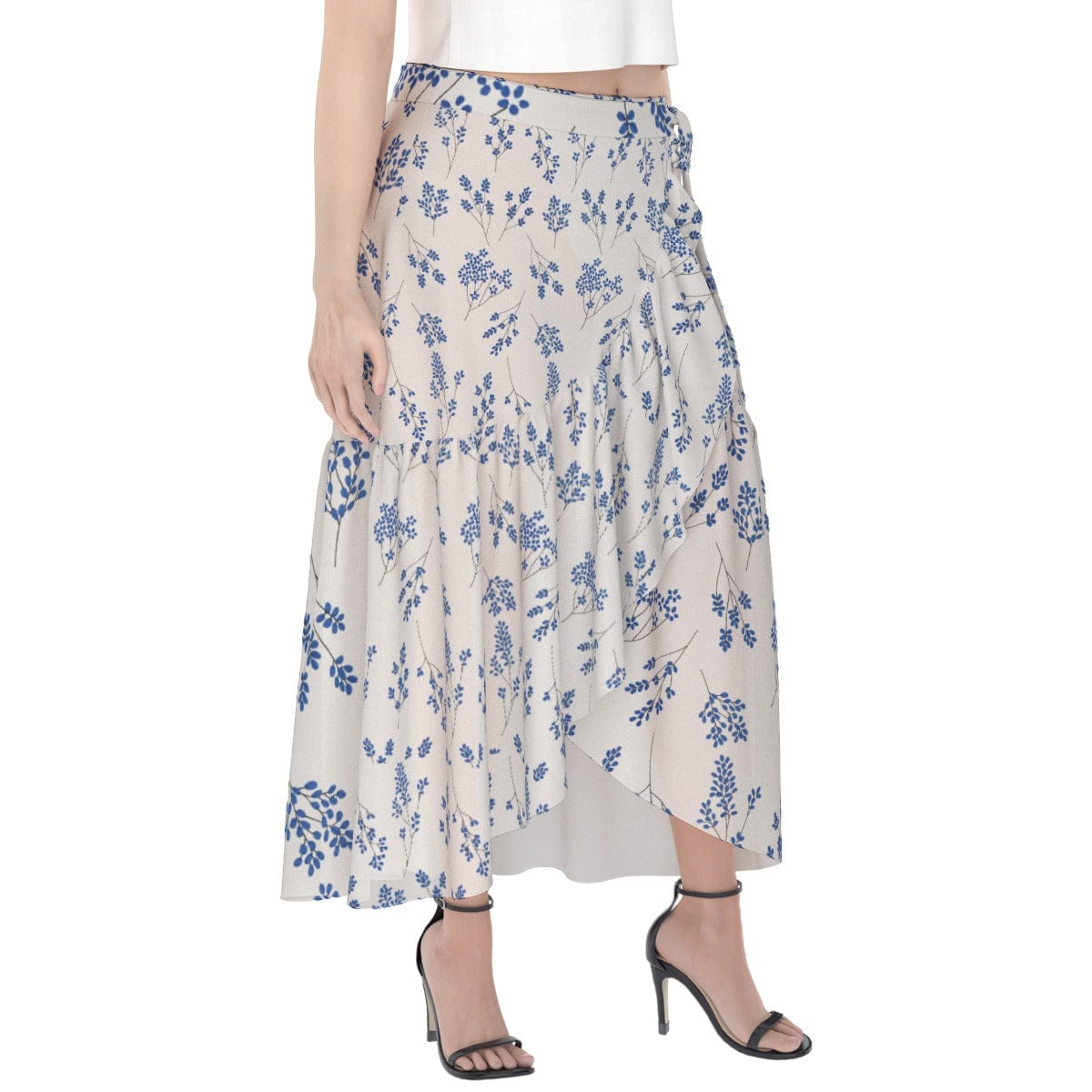 Yoycol Skirt Ecru Blue Floral - Print Women's Wrap Skirt