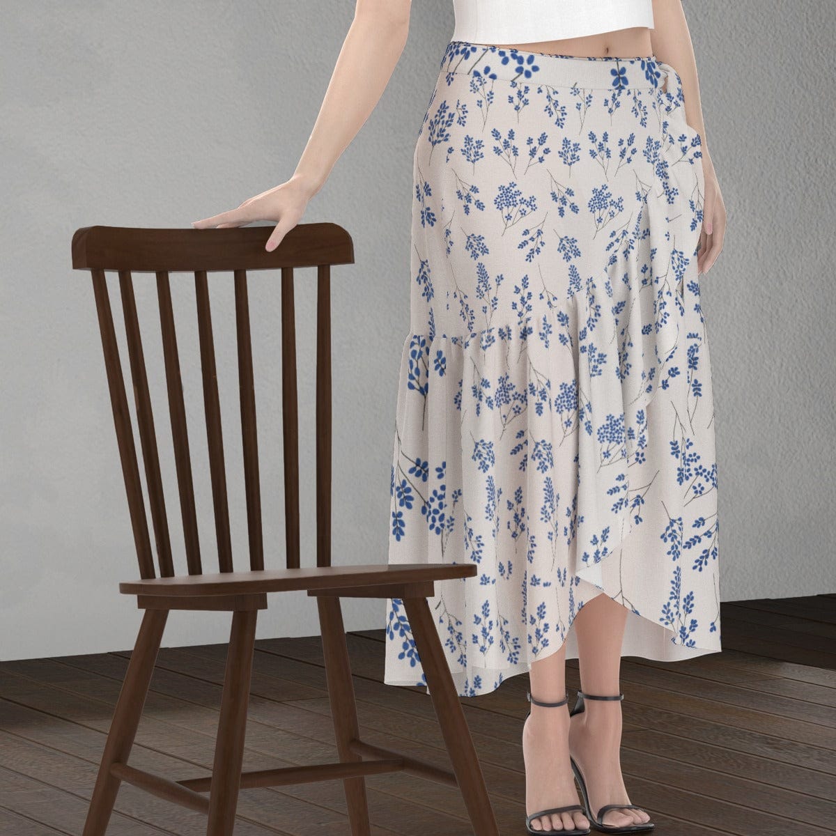 Yoycol Skirt Ecru Blue Floral - Print Women's Wrap Skirt